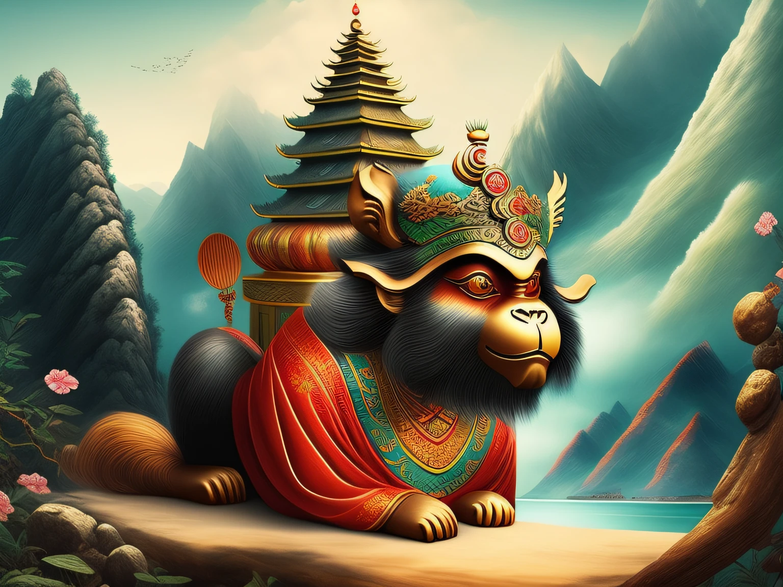 Chinese mythology and stories，Inspired by the classics of the mountains and the sea，A monkey has four ears