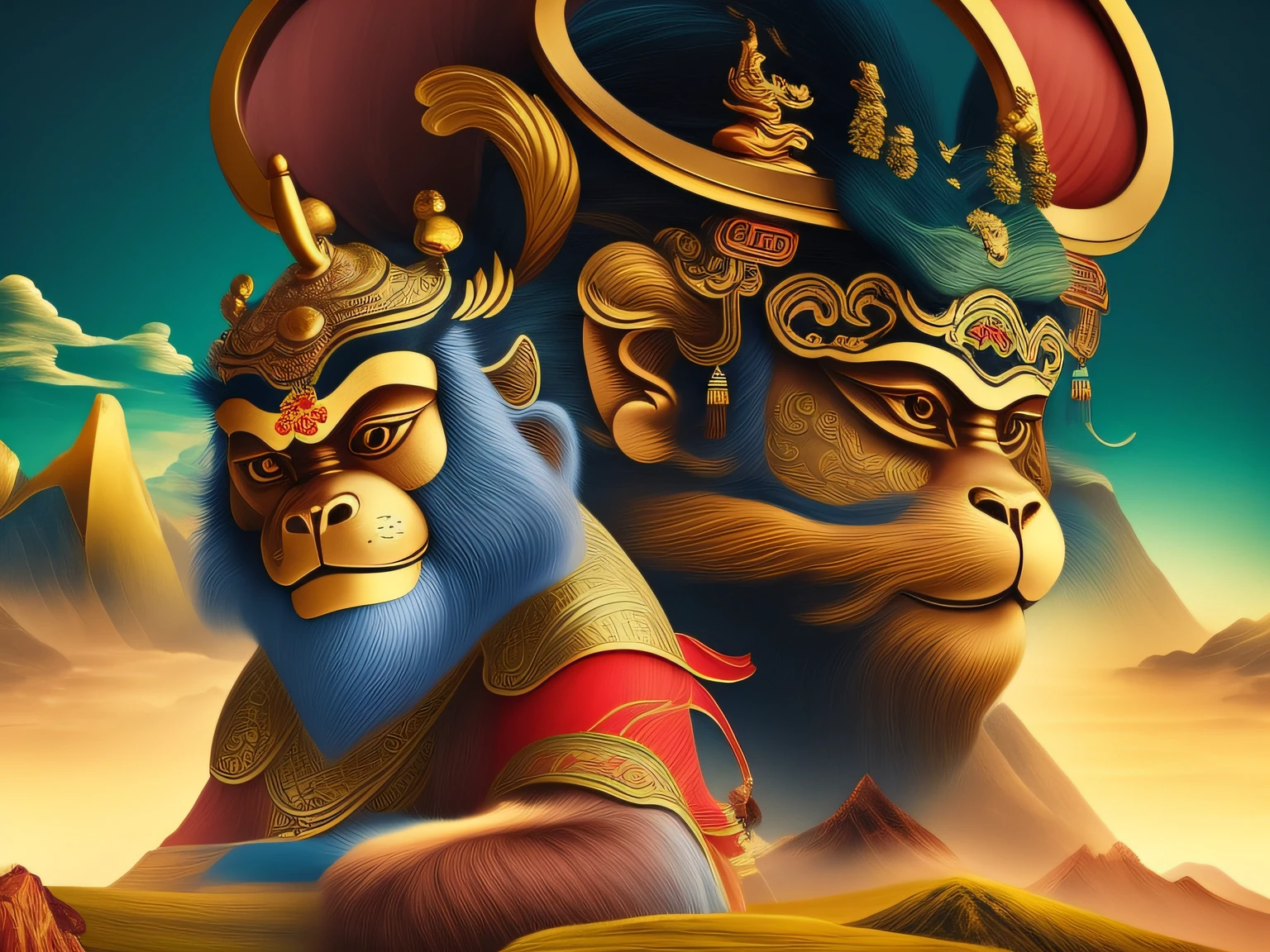 Chinese mythology and stories，Inspired by the classics of the mountains and the sea，A monkey has four ears