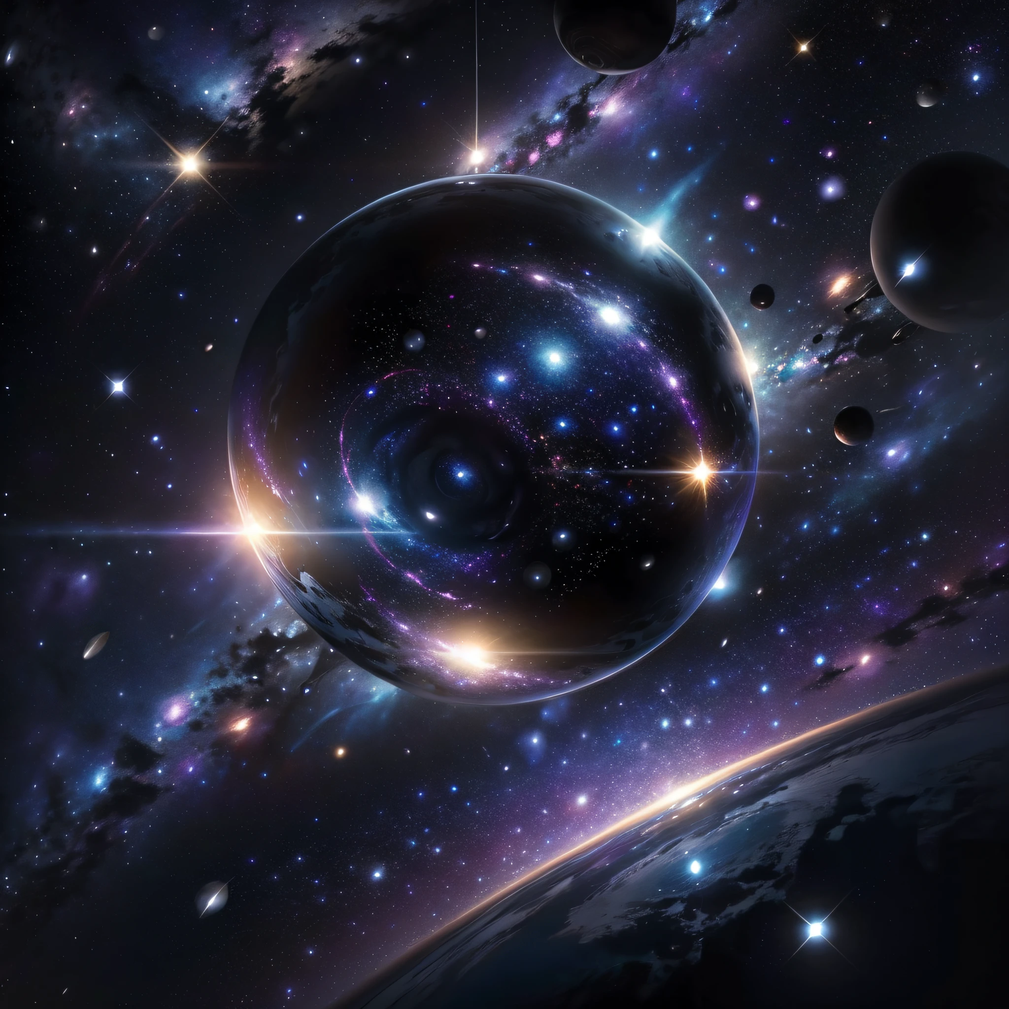 (cosmic space、Beautiful Galaxy、A hyper-realistic、Masterpiece):1.5、(A peek into outer space beyond another dimension、Beautiful Galaxy、A hyper-realistic、Masterpiece):1.9、(Nested outer space)