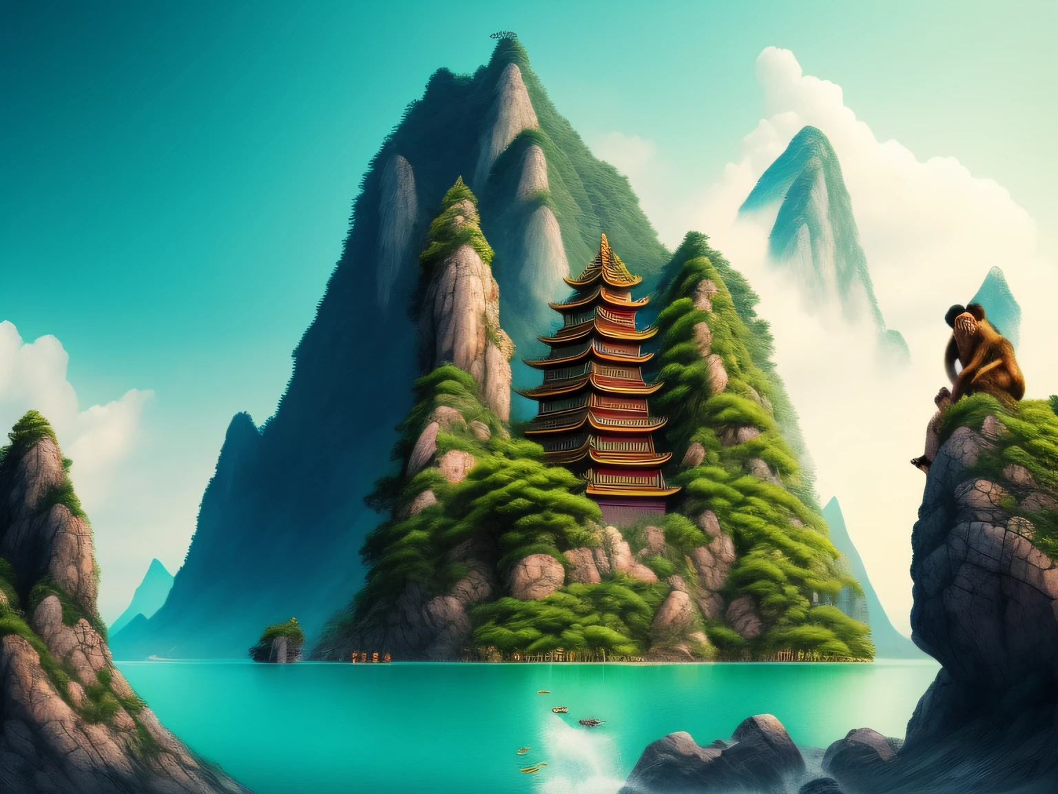 Chinese mythology and stories,Inspired by the classics of the mountains and the sea,A monkey has four ears