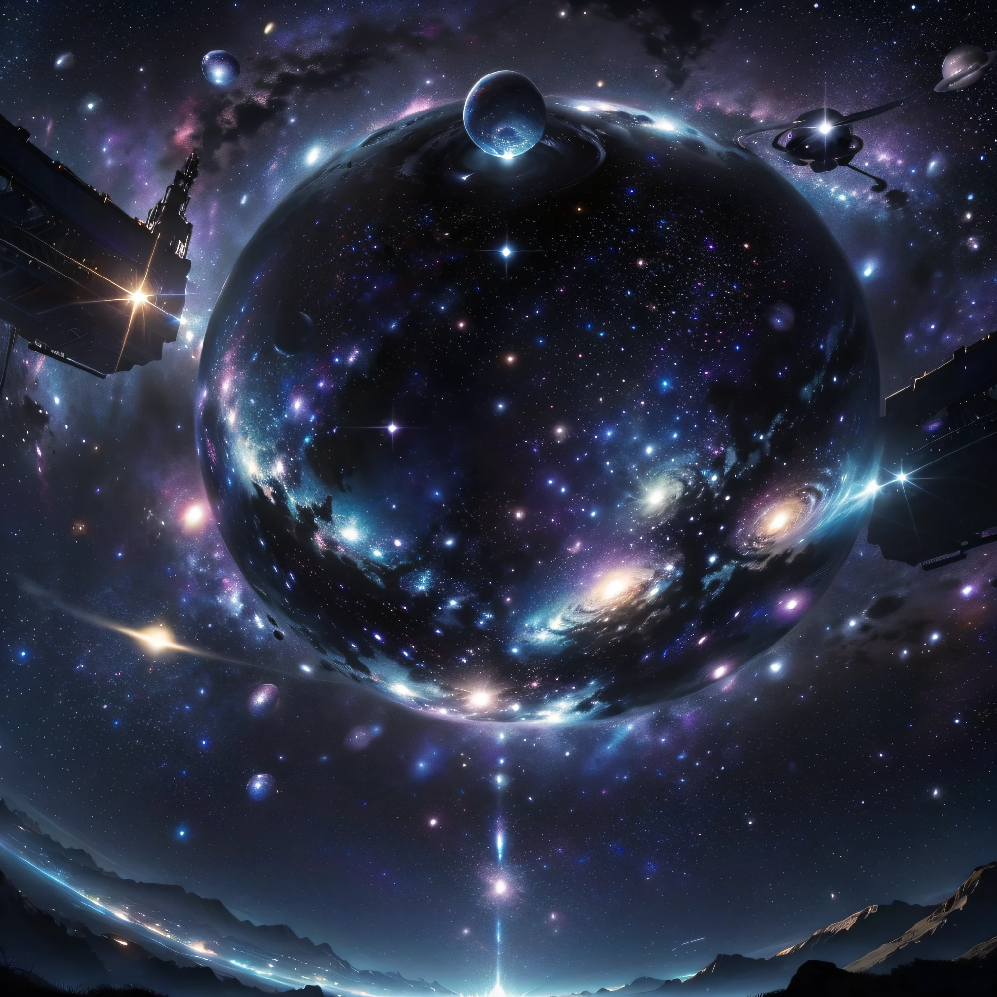 (cosmic space、Beautiful Galaxy、A hyper-realistic、Masterpiece):1.5、(A peek into outer space beyond another dimension、Beautiful Galaxy、A hyper-realistic、Masterpiece):1.9、(Nested outer space)