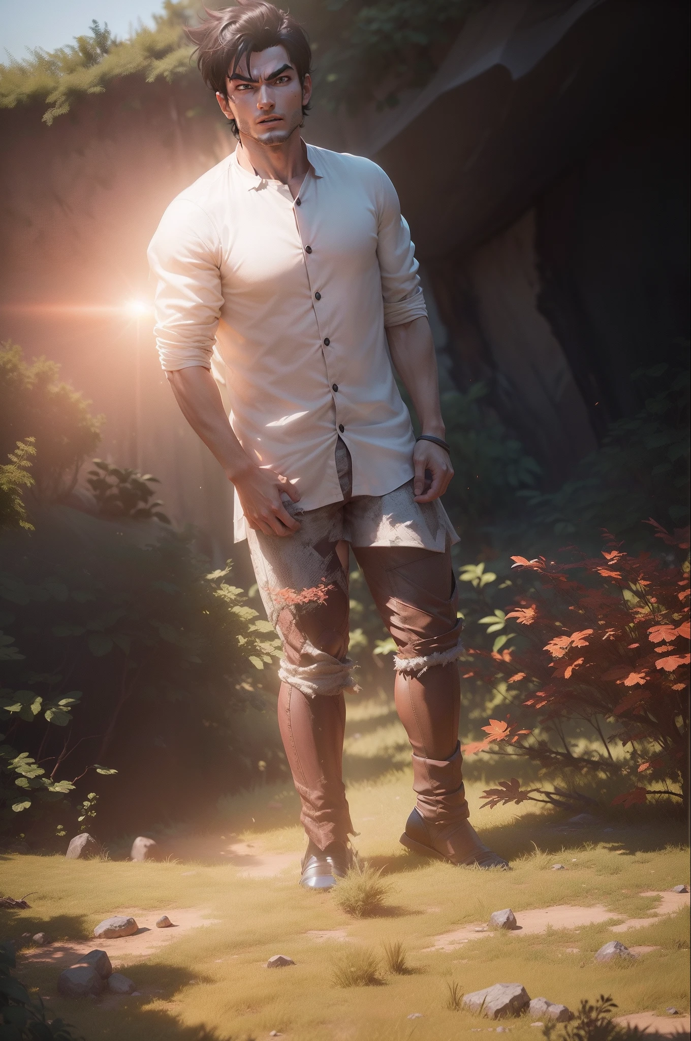 "(extremamente detalhado CG estilo, ultra-realista) Yamcha, de Dragon Ball Z, se exercitando intensamente em uma academia, sharp shadows."