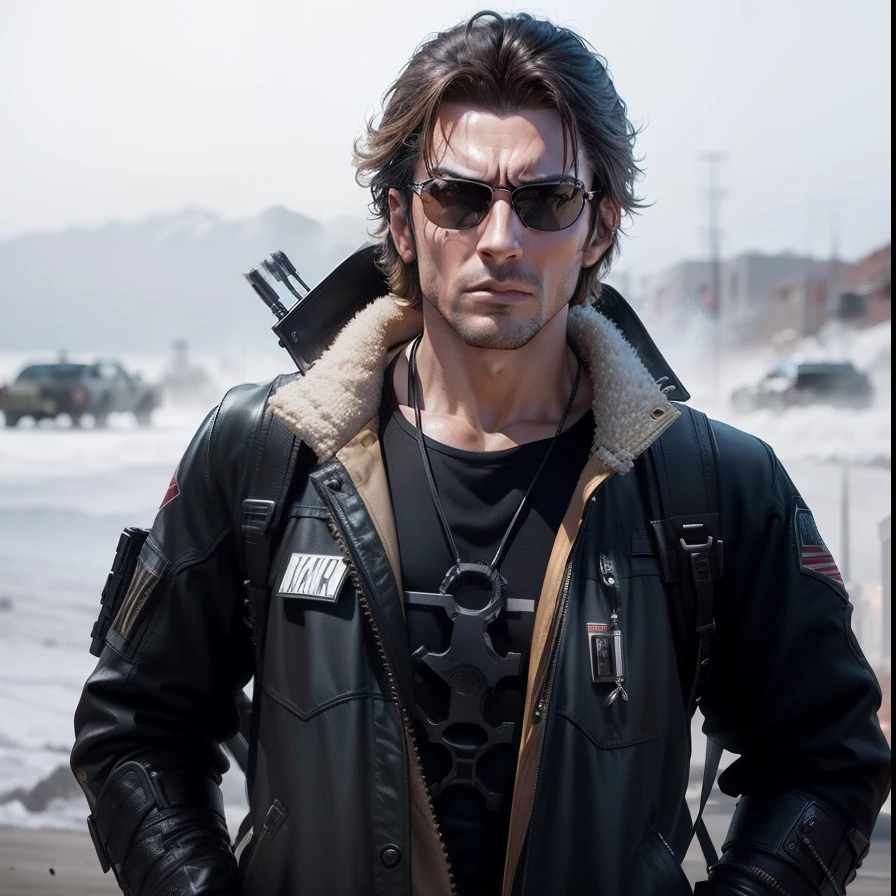 Turn this model in to a Hollywood action movie poster