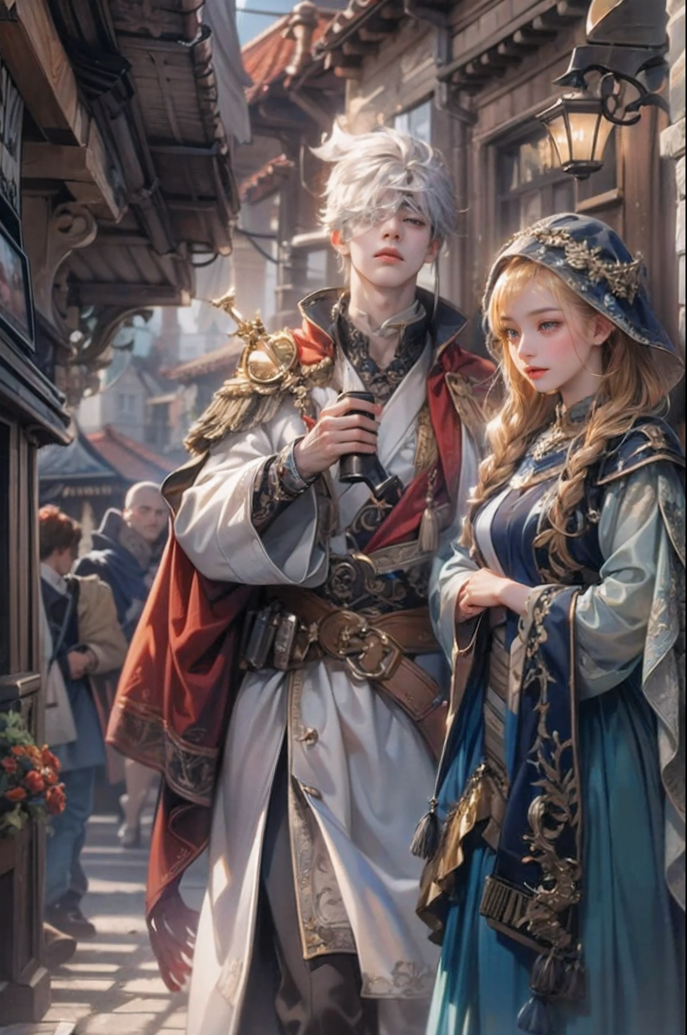 Handsome boy and beautiful girl, absurdres, highres, ultra detailed, HDR), masterpiece, best quality, anime, mobile legends character , fine detailed face, anime eyes, hd background details, detailed clothes