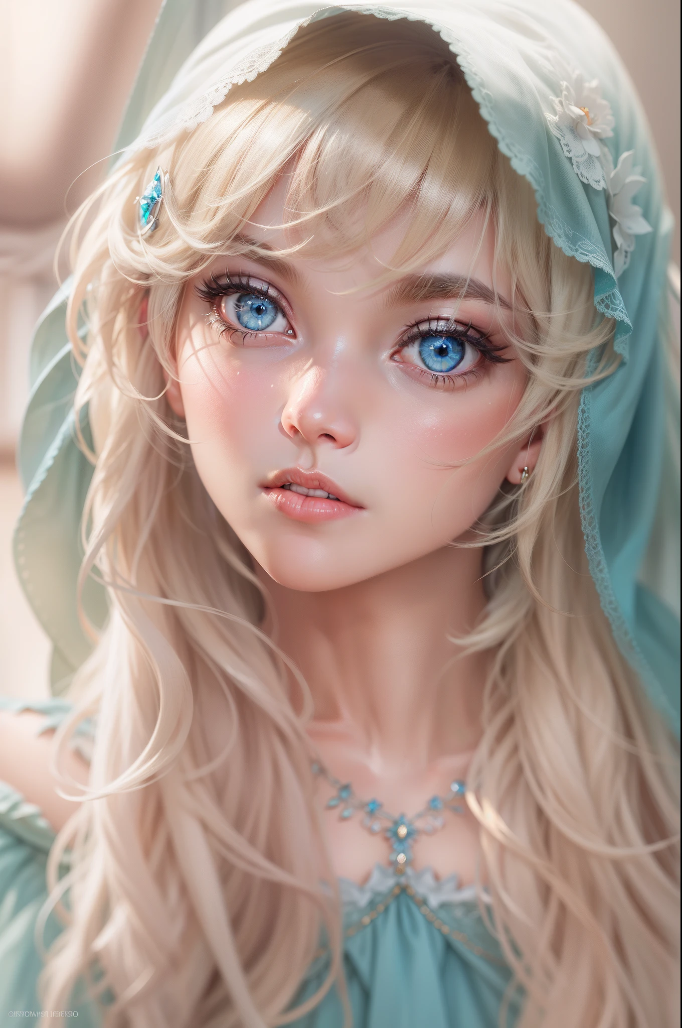 Blonde woman with blue eyes and veil on head、Soft portrait shots 8 k、Photorealistic beautiful face、8K portrait rendering、Realistic beautiful face、beautiful realistic face、photorealistic anime girl render、hyperrealistic beautiful face、8K realistic digital art、realistic digital art 4k、realistic digital art 4 k、very realistic digital art,{{{{Dynamic Angle Full Body}}}},{{{{Dynamic Angle Full Body}}}}