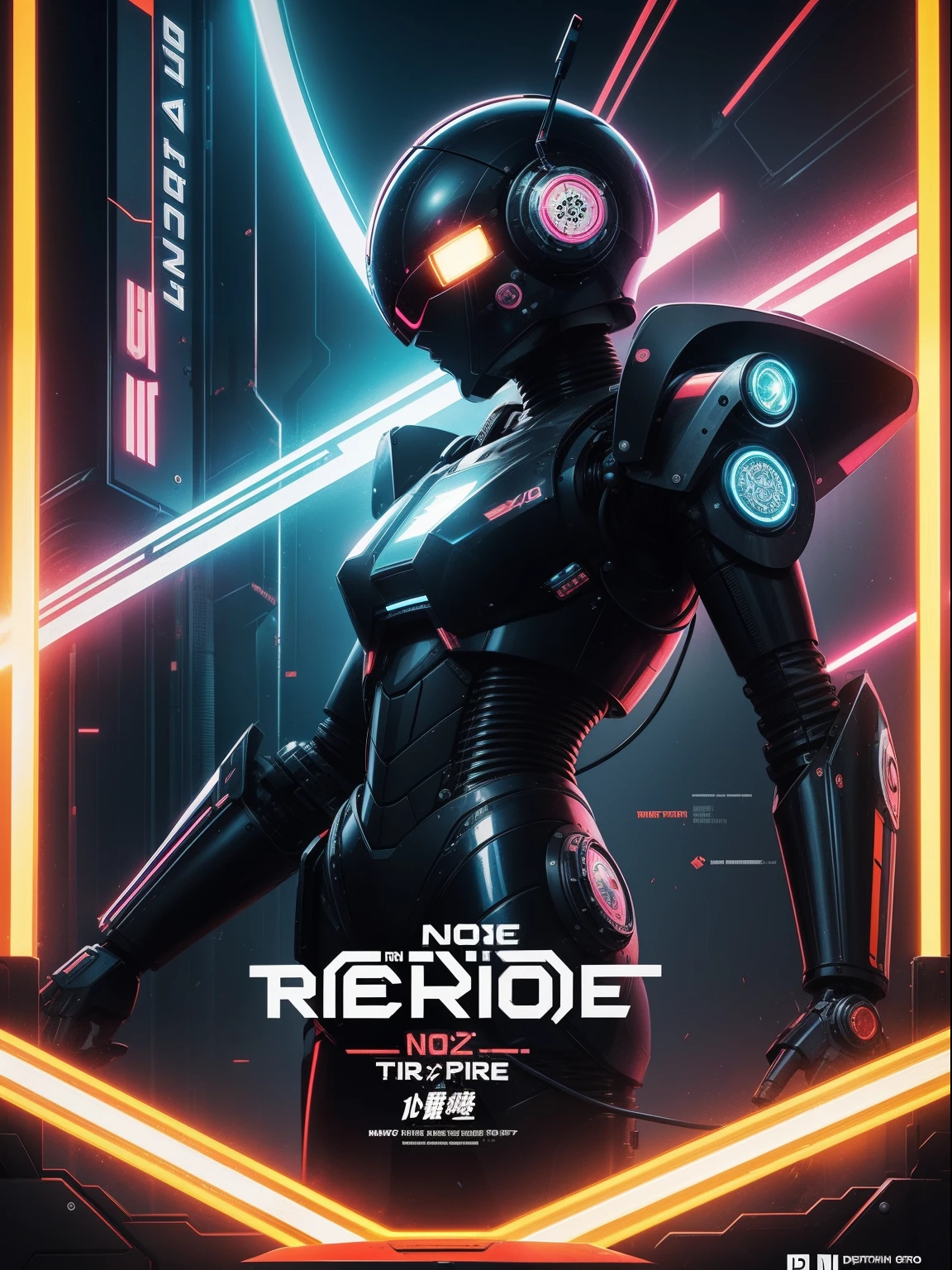 a poster for the sci-fi movie "Neo's Rebellion". The poster should feature the main character, Neo, in the center, with a determined and confident look on her face. Neo is a cyberpunk girl, spiky hair and piercing green eyes. She is dressed in a sleek, futuristic outfit with cyber limbs, befitting her status as a skilled hacker. In the background, there should be a cityscape of a futuristic world, with towering skyscrapers and a full moon, emphasizing the world dominated by artificial intelligence. The poster should have a high-tech and action-packed tone, with a color palette of greens, blacks, and whites to match Neo's hair, eyes, and outfit. The title of the movie should be prominent, in bold, stylized lettering.