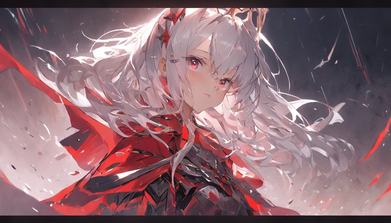 A teenage girl,White hair and red eyes,long whitr hair,Original Character、fantasy concept art、Best shadow、shallowdepthoffield、the emperor,Portrait of a noble knight、Dignified、Sad expression,streaming tears,Sophisticated tactical heavy armor、Tassel waistband、Hand Guard、Pauline、High quality armor texture,Stand up,Kneel on one knee,overcast day,Snow,(HighestQuali,astonishing detail:1.25),(独奏:1.3),Brilliant and colorful paintings