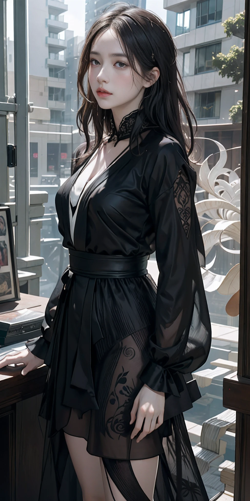 official art, unity 8k wallpaper, ultra detailed, beautiful and aesthetic, beautiful, masterpiece, best quality, (zentangle, mandala, tangle, entangle), dynamic angle, cowboyshot, the most beautiful form of chaos, elegant, a brutalist designed, vivid colours, romanticism, by james jean, roby dwi antono, ross tran, francis bacon, michal mraz, adrian ghenie, petra cortright, gerhard richter, takato yamamoto, ashley wood, atmospheric, enjoying a stream of music, where you can visualize the notes, ecstasy of musical notes, streaming musical notes visible