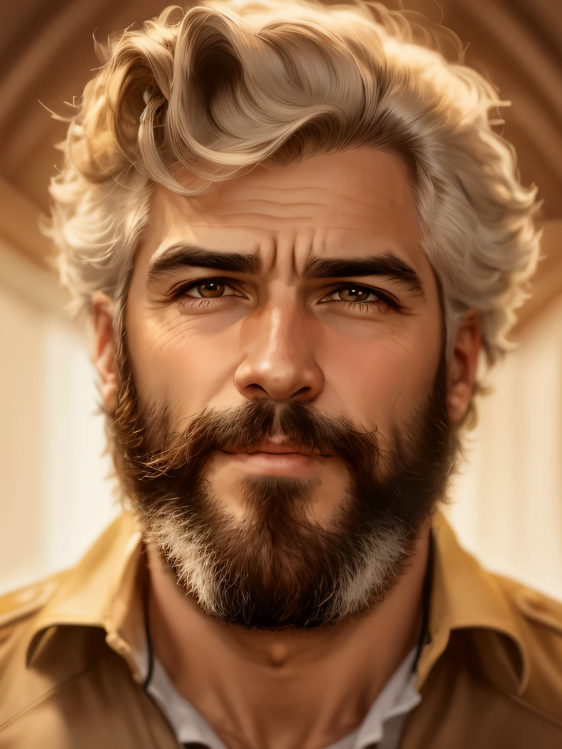 um close up de um homem de cabelos e com barba branca e camisa, Directed by: Felipe Seade, Directed by: Léo Valledor, cabelos grisalhos e barba, Carlos Samuel Araya, alguns cabelos grisalhos na barba, by Rodolfo Amoedo, ele tem barba e cabelos grisalhos, barba cinzenta aparada, Pablo Dominguez, by Antonio Parreiras