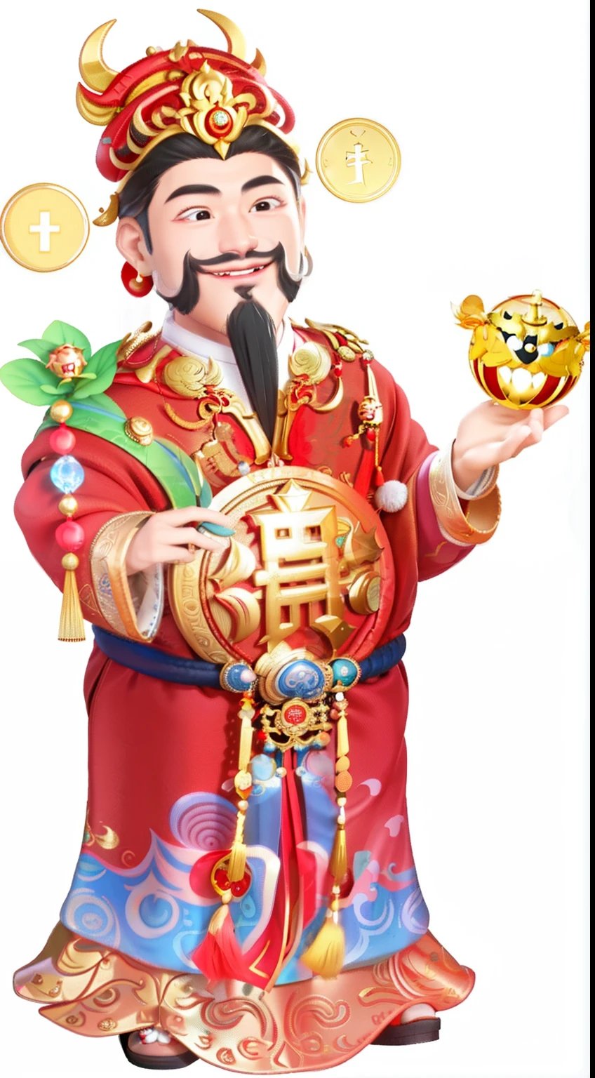 a close up of a cartoon character holding a gold coin, God of Wealth, inspired by Park Hua, inspired by Gong Xian, inspired by Huang Ding, Inspired by Hu Zaobin, Taoist, inspired by Lu Guang, Inspired by Huang Shen, inspired by Li Kan, inspired by Dong Yuan, inspired by Zhao Zuo, Taoist master