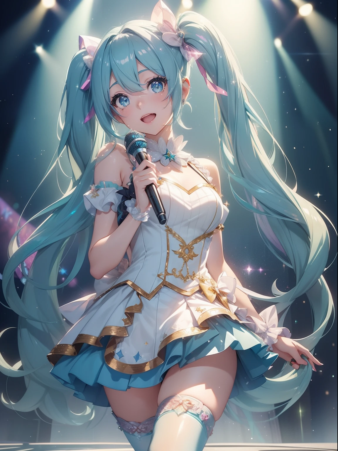 masterpiece, highest quality, figure, alexandrite eyes and hair, platinum earrings, Platinum Necklace, white dress, The Little Mermaid, cute, (dynamic lighting:1.2), cinematic lighting, delicate features, fine eyes, sharp pupils, realistic student, Depth of bounds written, Bokeh, sharp focus, (very detailed, bloom, shine:1.4), Many Small Gems, hatsune miku, wear school, on all fours, showing the tongue, big tits