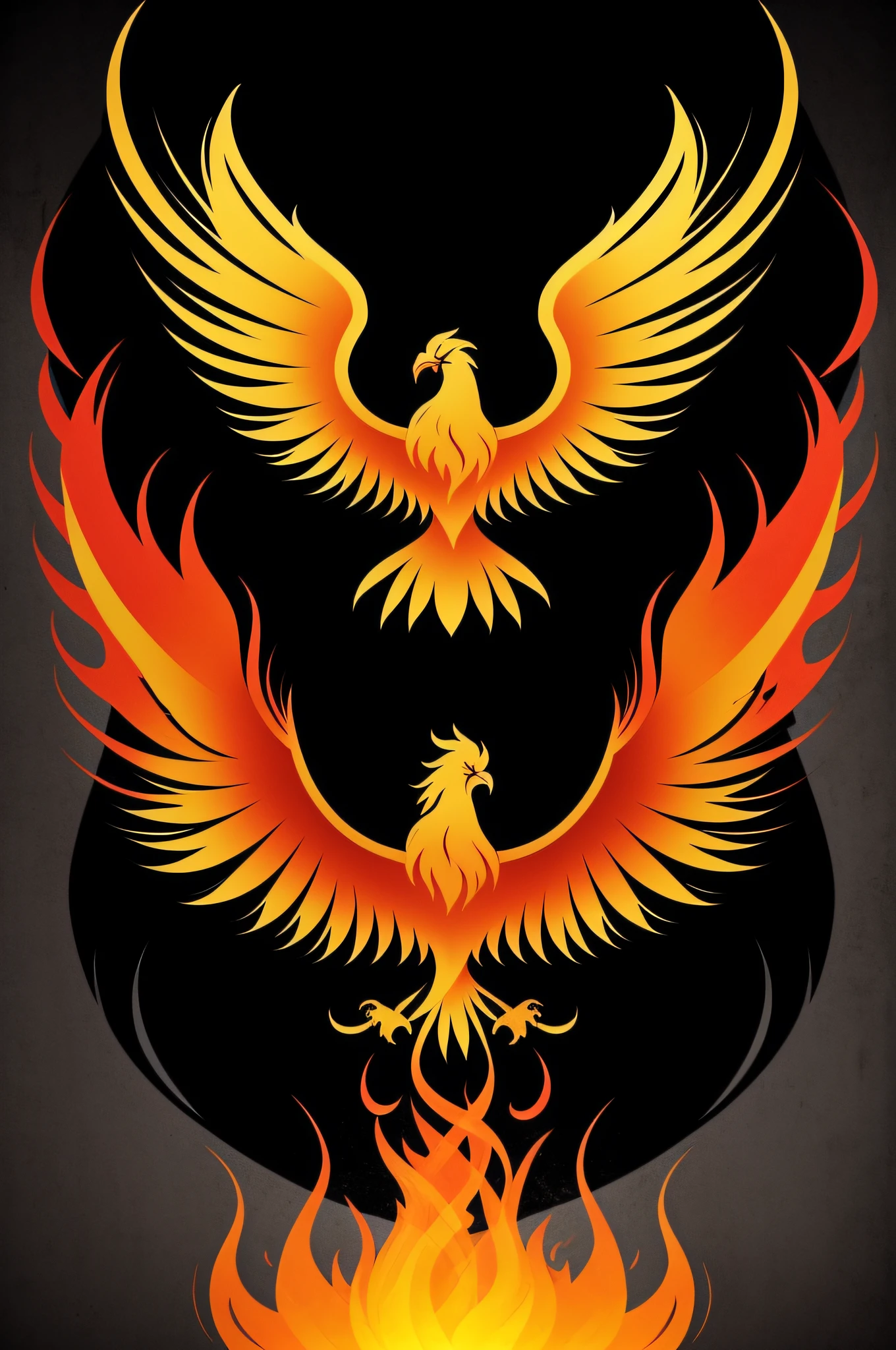 Create an image that represents the phoenix symbol in a stylized way, Using the stable diffusion technique. The phoenix must be on the rise, com suas asas abertas de forma majestosa. The body of the phoenix should be a monochromatic silhouette, Conveying the idea of rebirth and prevention. In the feathers of the phoenix, Represent human hands intertwined to symbolize community unity in the fight against drugs. The colors to be used are shades of dark gray or black for the silhouette of the phoenix and, Possivelmente, um tom de laranja ou vermelho suave para o fogo nas asas. A imagem deve ter um estilo moderno, minimalista e sofisticado. Make sure the phoenix is clearly recognizable and conveys the message of rebirth and hope.