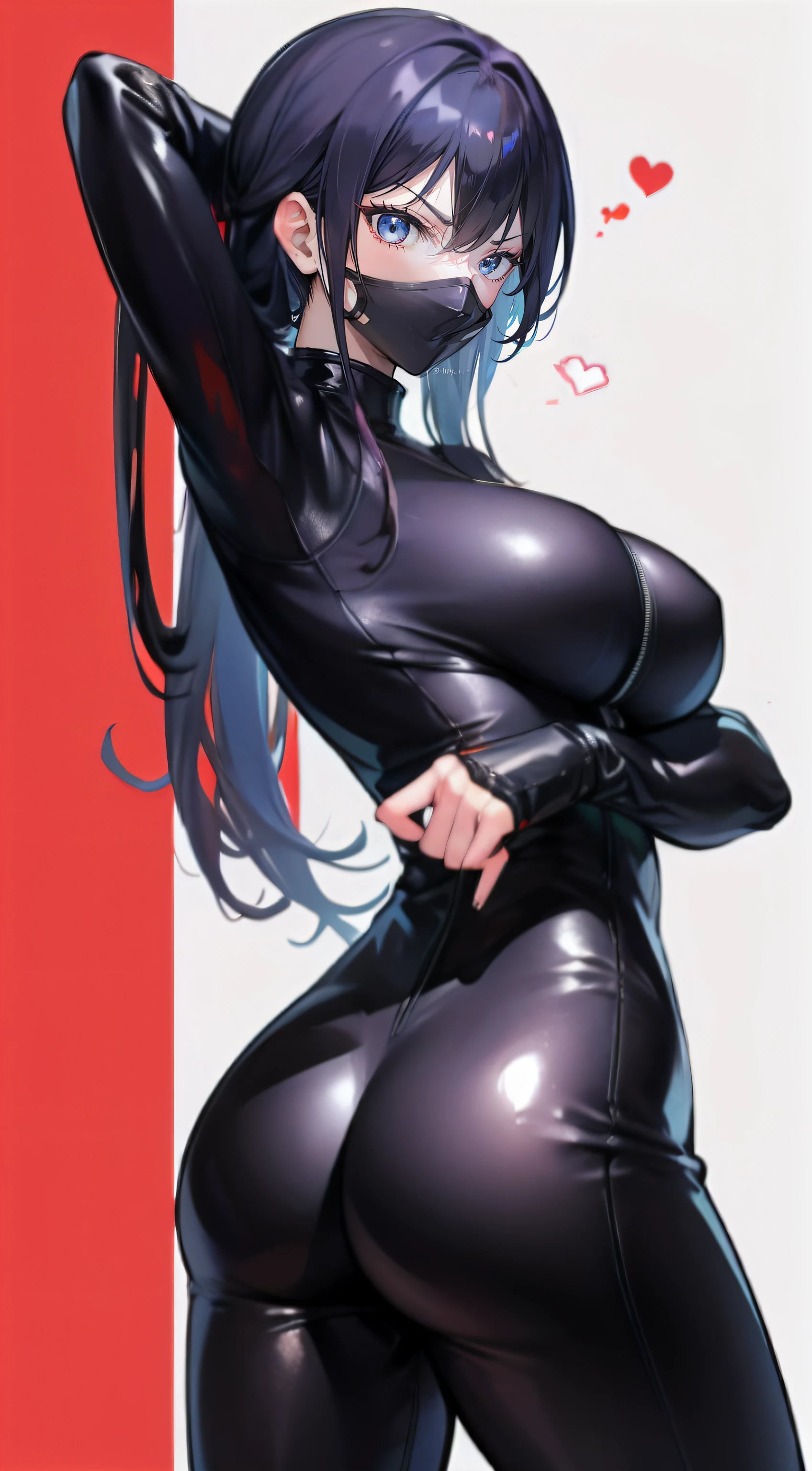 Female ninja，tightsuit，Hot figure，Bigchest，Be tuned，big assa，Tight leather jacket and leather pants，Sensual posture，Pouting ass