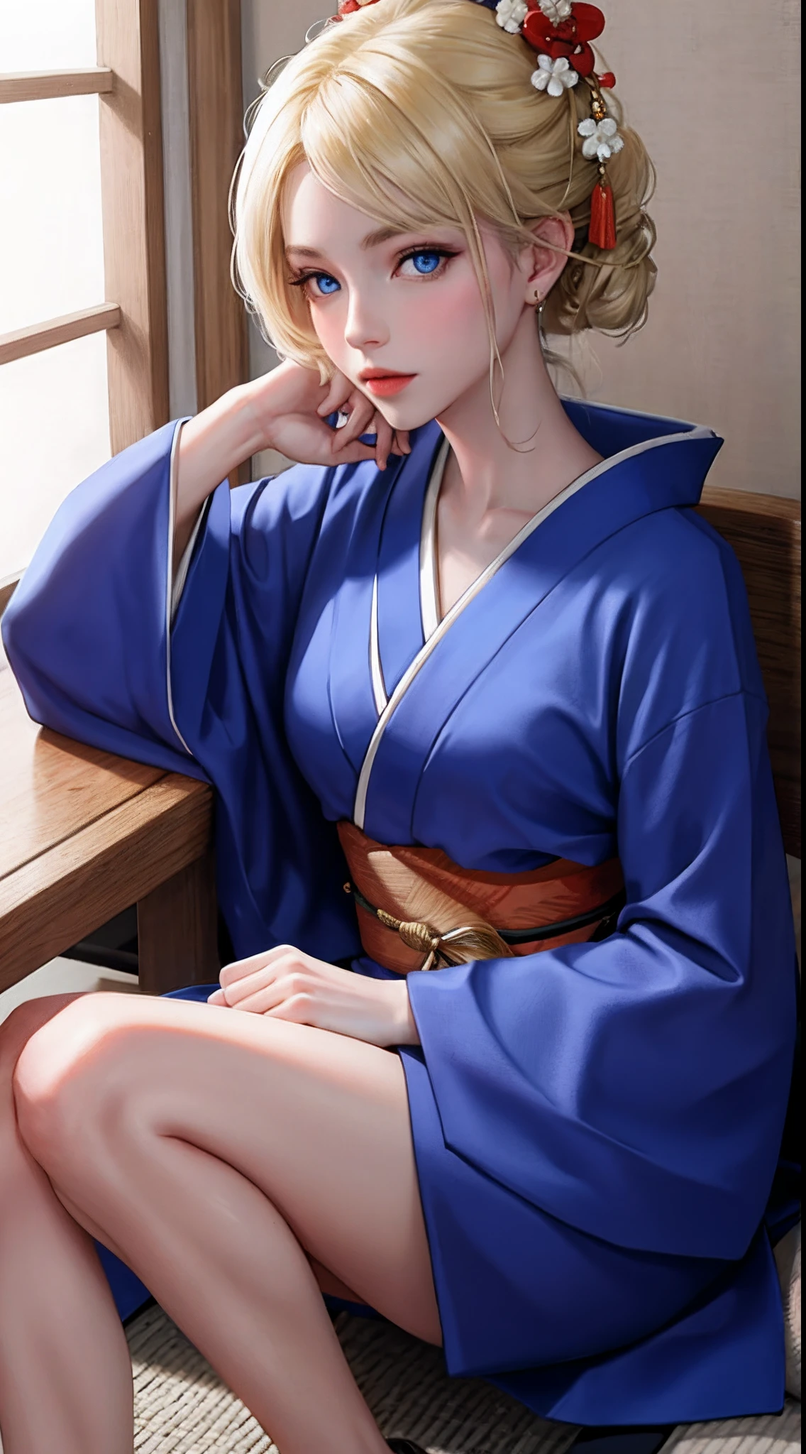 Kimono blonde hair and blue eyes