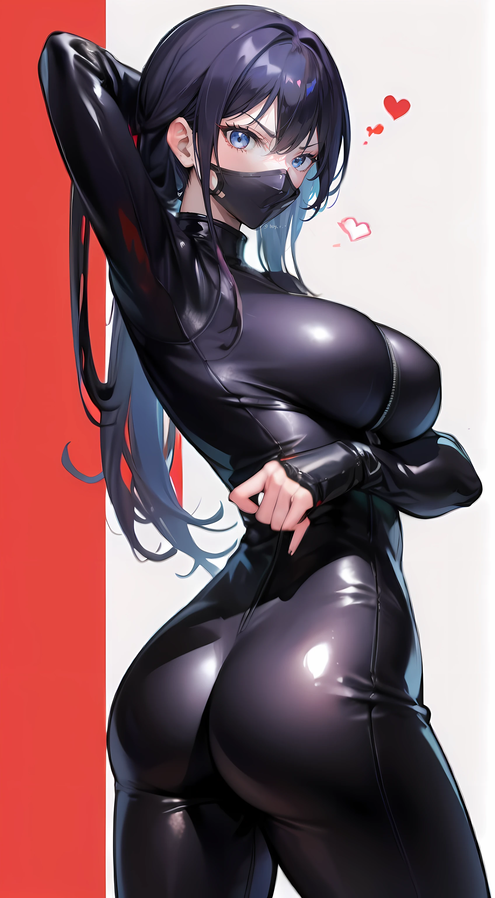 Female ninja,tightsuit,Hot figure,Bigchest,Be tuned,big assa,Tight leather jacket and leather pants,Sensual posture,Pouting ass