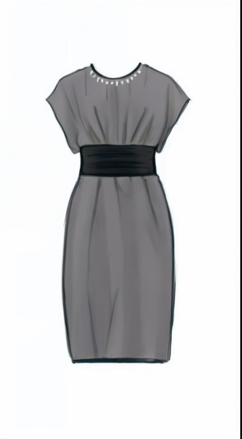 um desenho de um vestido com um cinto em um fundo branco, Mercury dress, vestido, vestido cinza transparente, Charcoal and champagne, vestido de seda suave, vestido idiano, vestido em voile, vestido simples, mangas destacadas, imagem desenhada, vestido sofisticado, detailed fashion illustration, em cinza gunmetal, vestido astral, full-length view, cetim, vestido prateado extravagante, medium poly