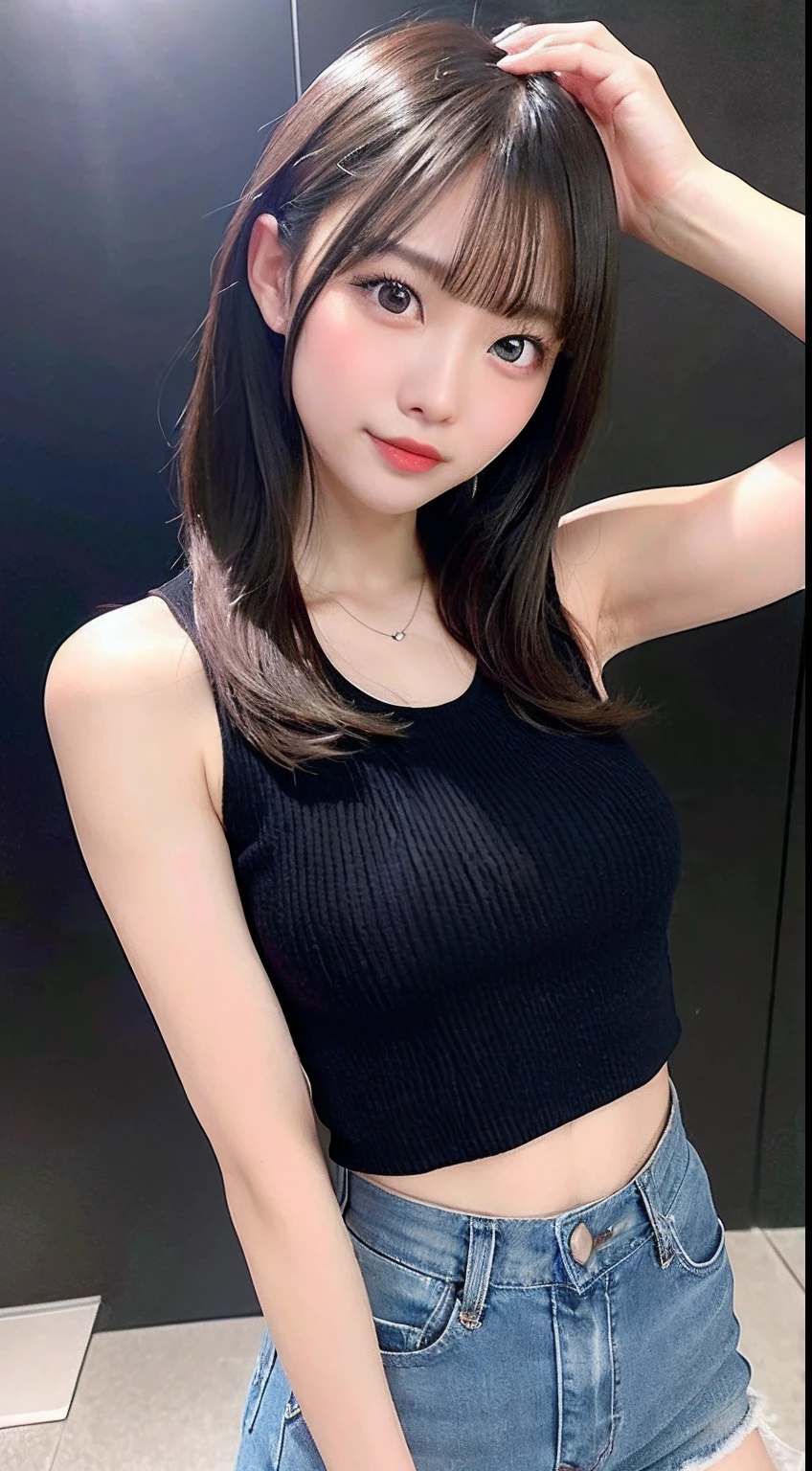 (masuter piece:1.4)、(top-quality:1.4)、8K、hard disk、ultraclear、1人、(large full breasts:1.2)、Black-haired、(Heart-shaped pupil 1)、(Tongue out:1.2)、Bijo:1.3、short-cut、(weeping:1.3)、Open your mouth wide to the maximum、evil smile、shinny skin、A smile、、(Black tank top:1.4)、(Tight Yoga Pants、Dark gray yoga pants:1.4)、Show your crotch to your audience、squatt