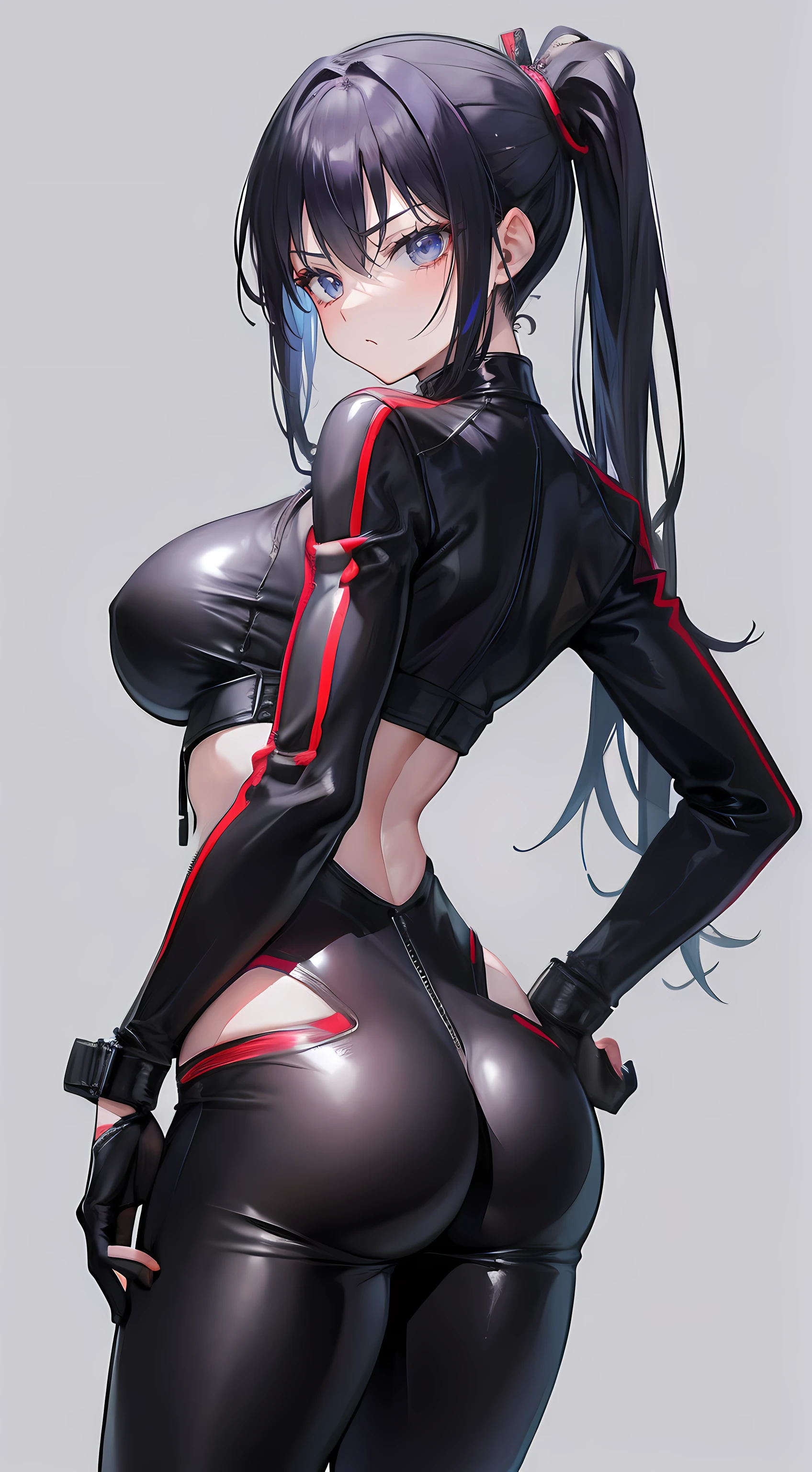 Female ninja,tightsuit,Hot figure,Bigchest,Be tuned,big assa,Tight leather jacket and leather pants,Sensual posture,Pouting ass