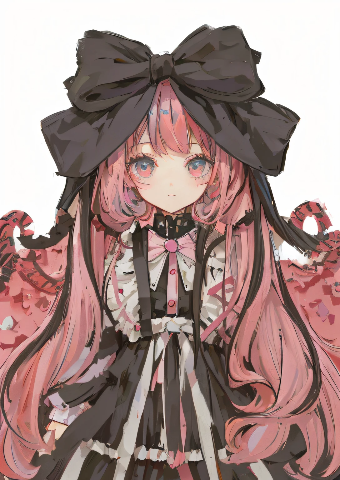 Close up of a girl with long pink hair in a dress, gothic maiden anime girl, lollipop, portrait of magical ta girl, portrait of lolicute anime waifu in a nice dress, zerochan art, Anime girl with long hair, Loli, piwintail hair and cyan eyes, anime visual of a cute girl, portrait of magical girl