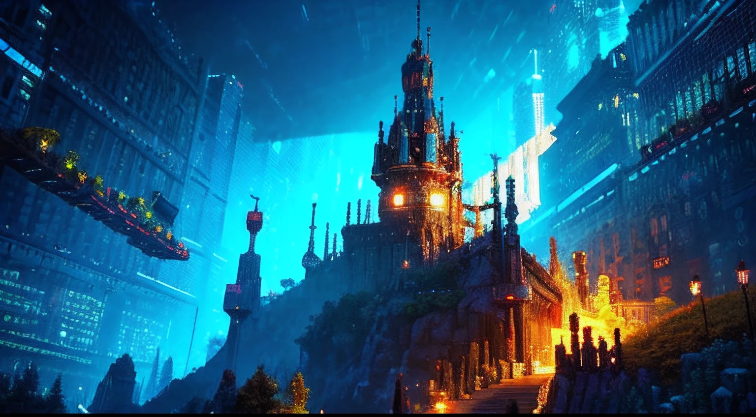 pixel game，scenography，fantastical scenes，sky cities， Pixel art #pixelart