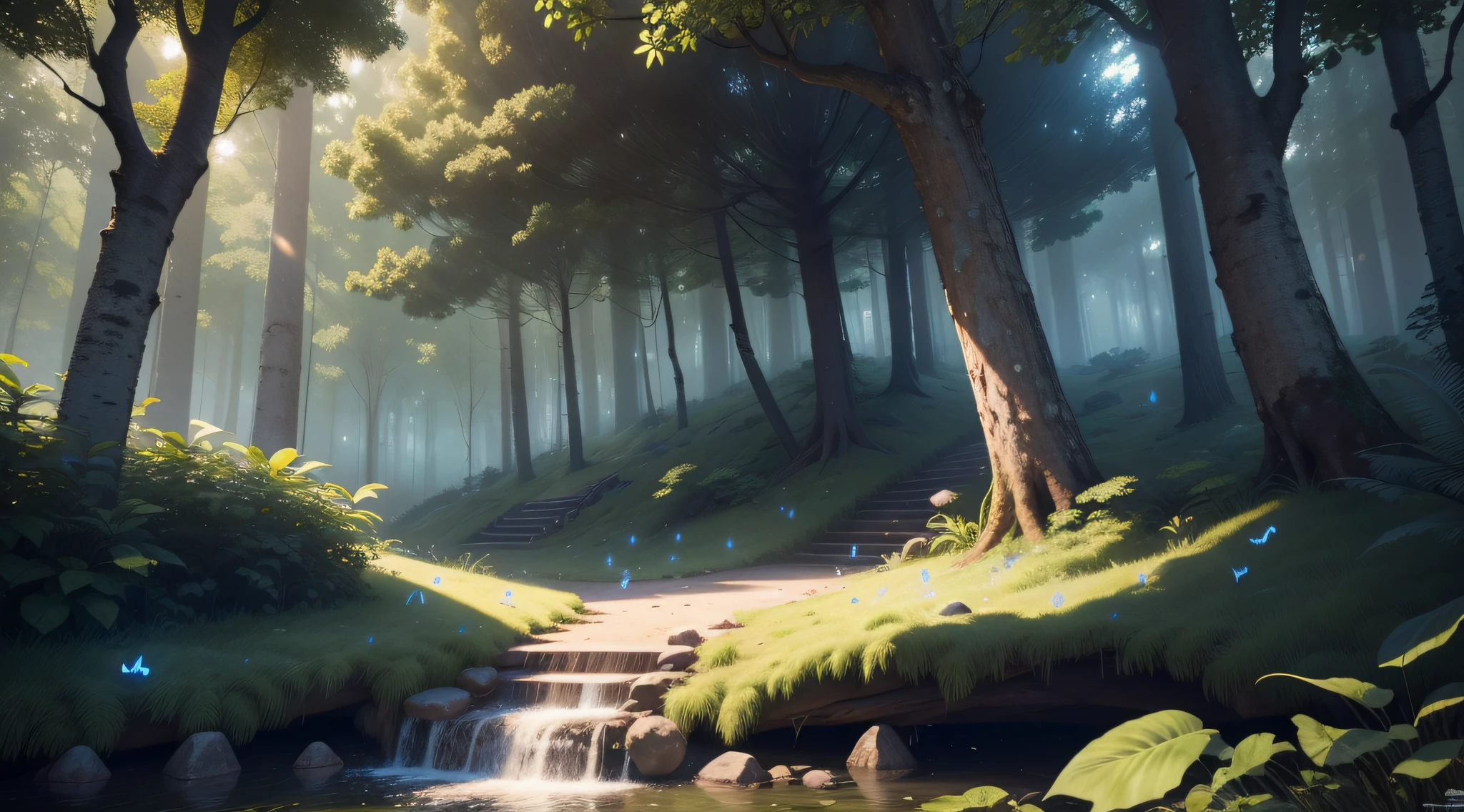 Masterpiece, better quality, (highly detailed CG Unity 8k wallpapers), (better quality), (best illustrations), (best shadows), forest theme with natural elements. Large trees, calm streams, small bright mushrooms, surrounded by delicate leaves and branches, with fireflies and effects of light particles,, (natural elements), (jungle theme), (leaves), (branches), (fireflies), butterflies, (delicate leaves), (glow), (particle effects). , isometric 3D, Octane rendering, ray tracing, super detailed