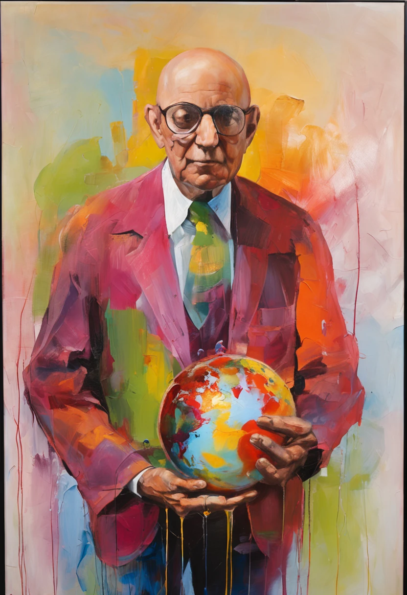 Old bald scientist holding a brain