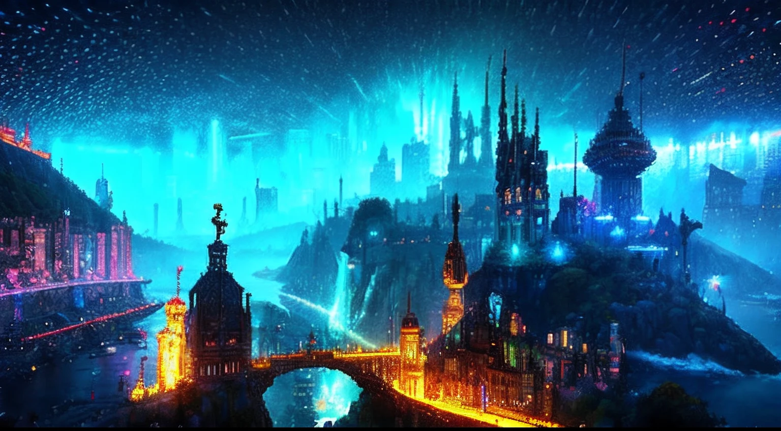 pixel game,scenography,fantastical scenes,sky cities, Pixel art #pixelart