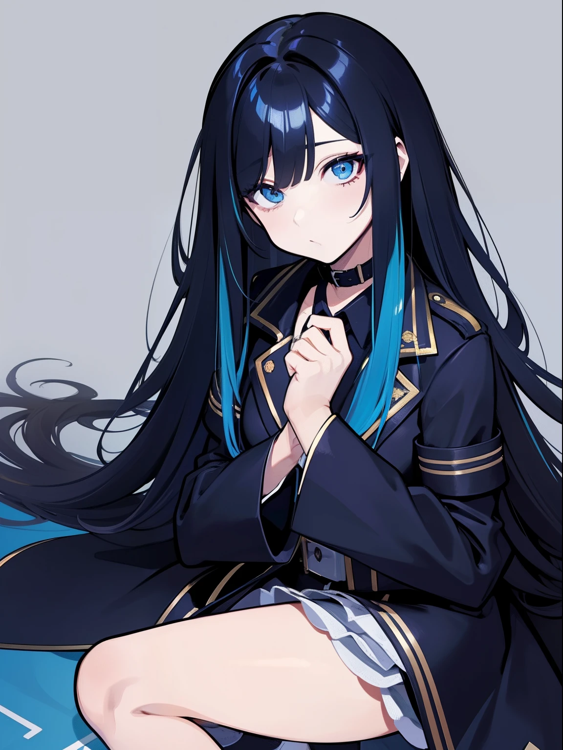 Handsome woman,cabelos preto e longos,Long straight hair,Qi bangs,blue color eyes,celebrating a birthday,Trench coat,Wide sleeves,orthofacial,A half body