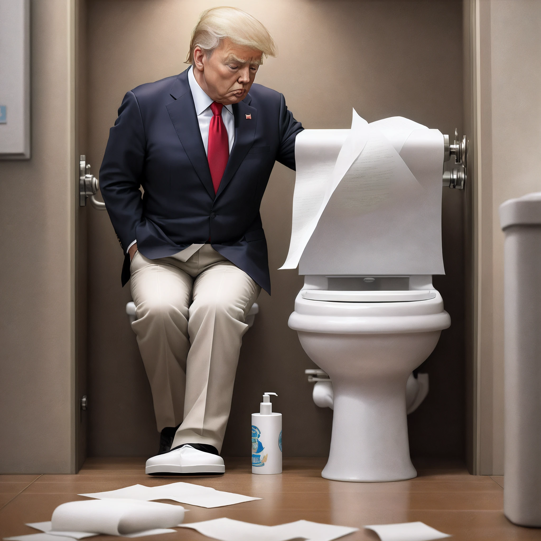 Donald Trump pooping in a public bathroom