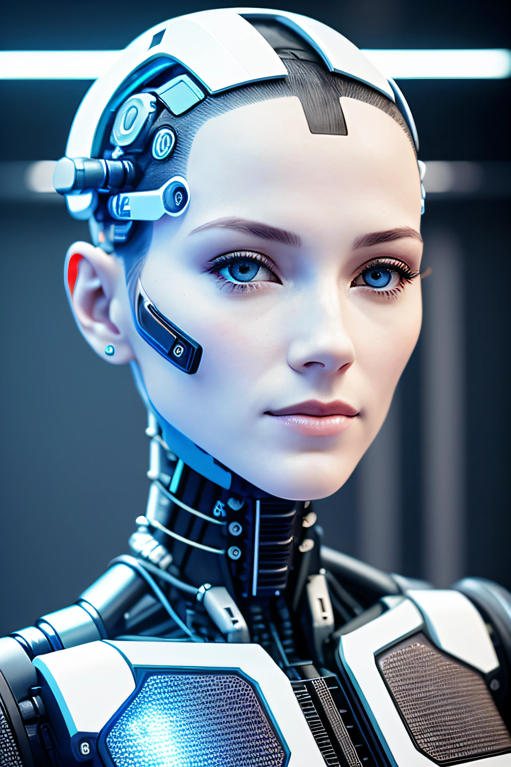 A futuristic looking attorney office, with a man attorney and a humanoid robot, laptop in on, light up, technology intersecting with nature in the year 2050 in the style of cinematic, cinematography, shallow depth of field, subject in focus, beautiful, filmic.