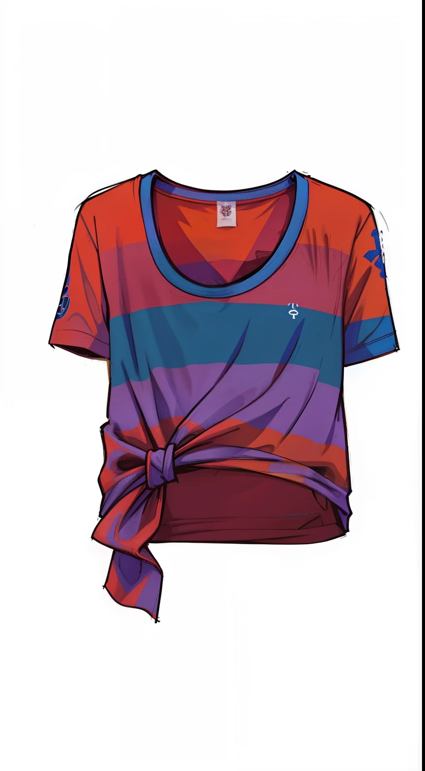 a drawing of a shirt with a knot on the front, arte multicolorida da camiseta, tee shirt graphic, amarrado - camisa para cima, estilo de bloco de cores plano, design de roupas, - Camiseta na cor violeta, stylized digital illustration, feito com ilustrador, assymetrical, vignette illustration, design da camisa, listrado,