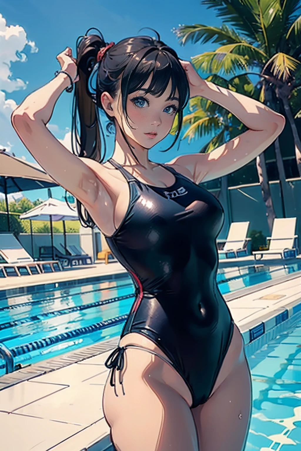 (master piece1.5),((hyper quality)), ((Hyper Detailed)),((Perfect drawing)),nfsw,3D,8K Illustration、Hi-Res、1 persons、femele、in her 20s、Sporty hairstyle、Big eyes with double eyelids、(thick lips)、lofty nose、(((Competition swimwear)))(SPEEDO、Fast Skin Pro、half spats)、Swimming pool、in poolside、beatiful backgrounds、((Accurate drawing))、((Detailed drawing))、Perfect Photo、Perfect Beautiful Girl