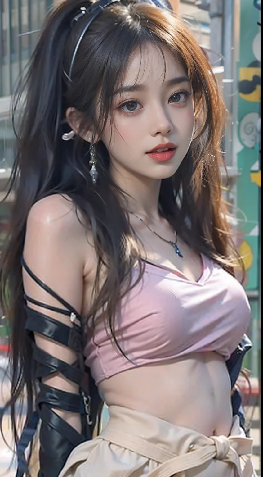 (msterpiece:1.3), (8k, RAW photo, best quality: 1.4), beautiful face, beautiful hairstyle, beautiful detailed eyes, beautiful skin, absurdres, attractive, ultra high res, highly detailed,NSFW, 3 girls in abandoned underground basement, big breast,facial close up,necklace,arms behind back,evil smile,knife,light long hair, ultra detailed skin,Heavy makeup, flower hairpin, naked,colorful patterned lace dress, dirty ground,on a rock,bondage,dirty rock,half body,moles on face,