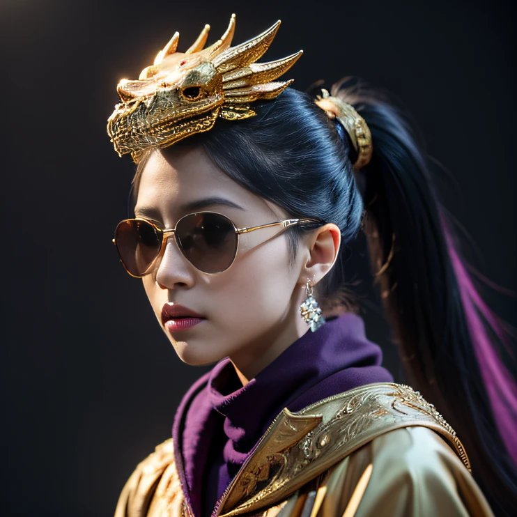 When it snows late at night,32K(tmasterpiece,k hd,hyper HD,32K)Purple-pink double ponytail,flower stick,Indigo Skull King ,Mahogany steering wheel (The skeleton is realistic:1.4),Crocodile pattern robe,Rusty skull ornaments,Sargin linen cloak,Petals flutter,Deep gold sunglasses,Hold your head high,Be proud,The nostrils look at people,A and secondah resolution,Xueba, the detail, RAW photogr, Sharp Re, Nikon D850 Film Stock Photo by Jefferies Lee 4 Kodak Portra 400 Camera F1.6 shots, Rich colors, ultra-realistic vivid textures, Dramatic lighting, Unreal Engine Art Station Trend, cinestir 800,Hold your head high,Lateral face,Be proud,The nostrils look at people,Tsundere,Petals flutter,Petals flutter,Crocodiles sprinkled with gold dust,Fluttering,Impeccable,( reasonable design, Clear lines, High sharpness,Best quality, Very detailed skeleton, The skeleton of a masterpiece, offcial art, movie light effect, 8K crocodile skeleton(((Platinum marble sunglasses)))Deep gold sunglasses,side portrait