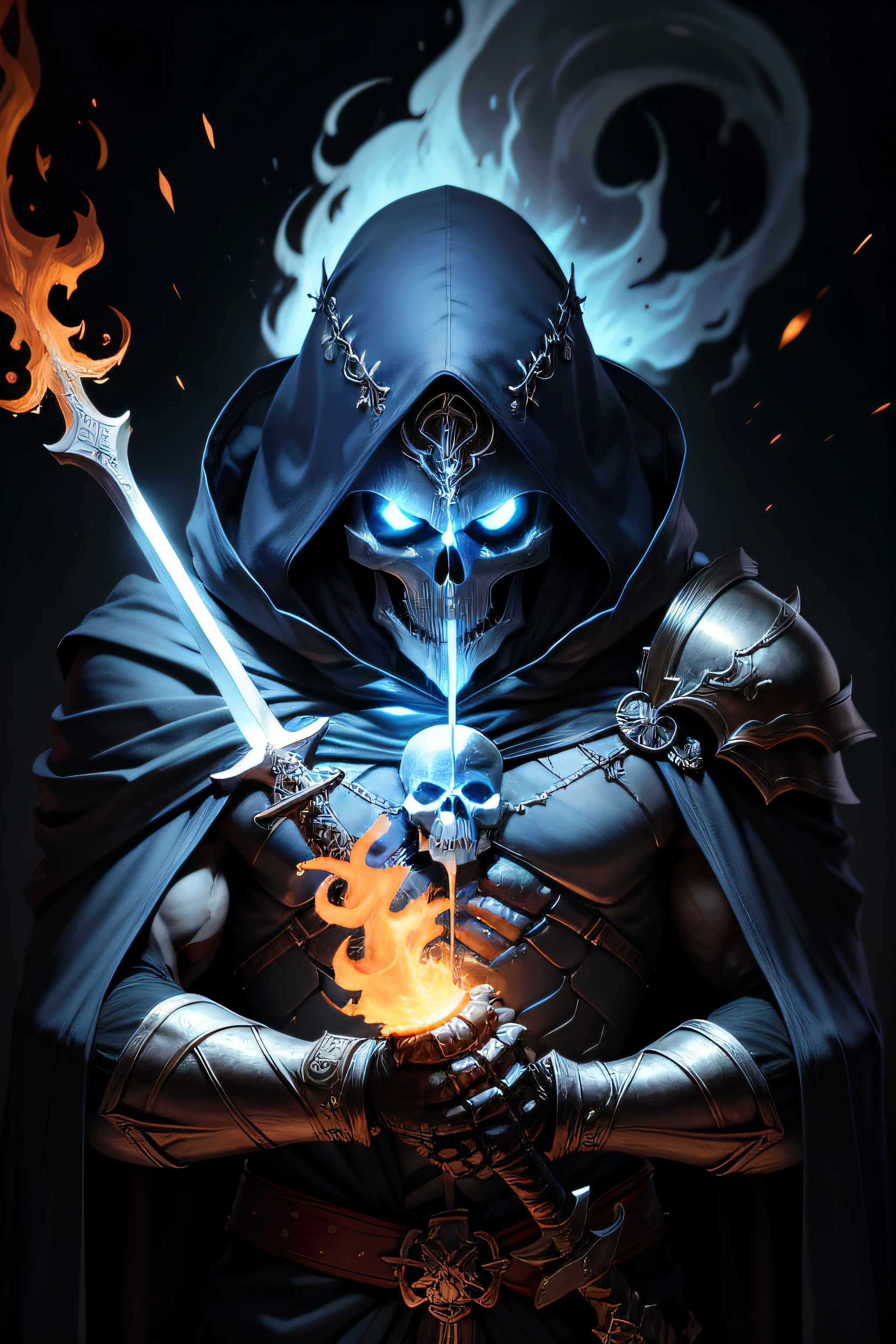 (extremely detailed 8k wallpaper), a medium shot photo of a fearful necromancer, intricate, high detail, dramatic