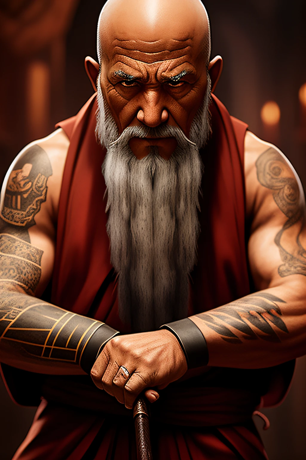 old man, monk, scars, rpg