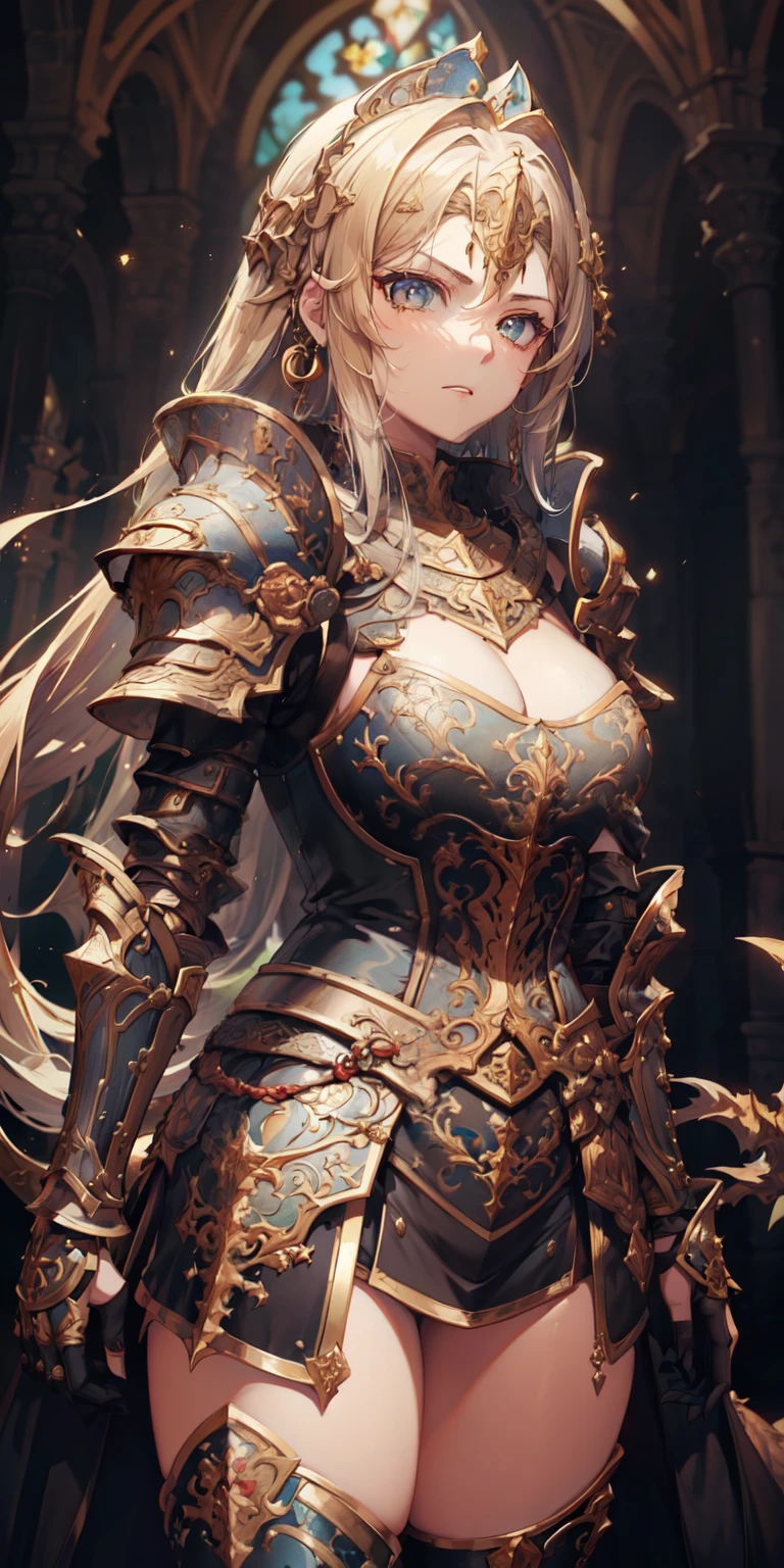 (Full plate Gothic armor, breastplate, capa vermelha, saia de prato longo, ), Olhos vibrantes detalhados, perfect features, (master part), (best quality:1.4), detalhes intrincados, moist skin, pele brilhante, pele brilhante, (master part, best quality, boa qualidade:1.4), detalhes intrincados, (Antecedentes detalhados, cidade medieval, blue skies), (Cinematic lighting, best ilumination, colorido), (1girl, sozinho, Menina elfa, olhos vermelhos brilhantes, short braided hair, cabelos prateados, Rio_Ouvidos, Sharp face, serious face, thicc_Coxas, bunda grande, quadril muito largo, seios pequenos, olhar severo, corpo magro, perfect hand, alto, ornamento de cabelo dourado), hands crossed, Olhando para o Viewer