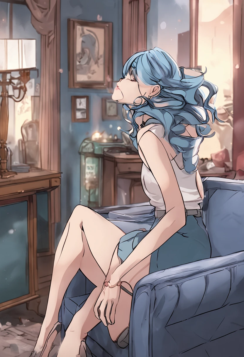 chair the middle aged lady's hair color to blue