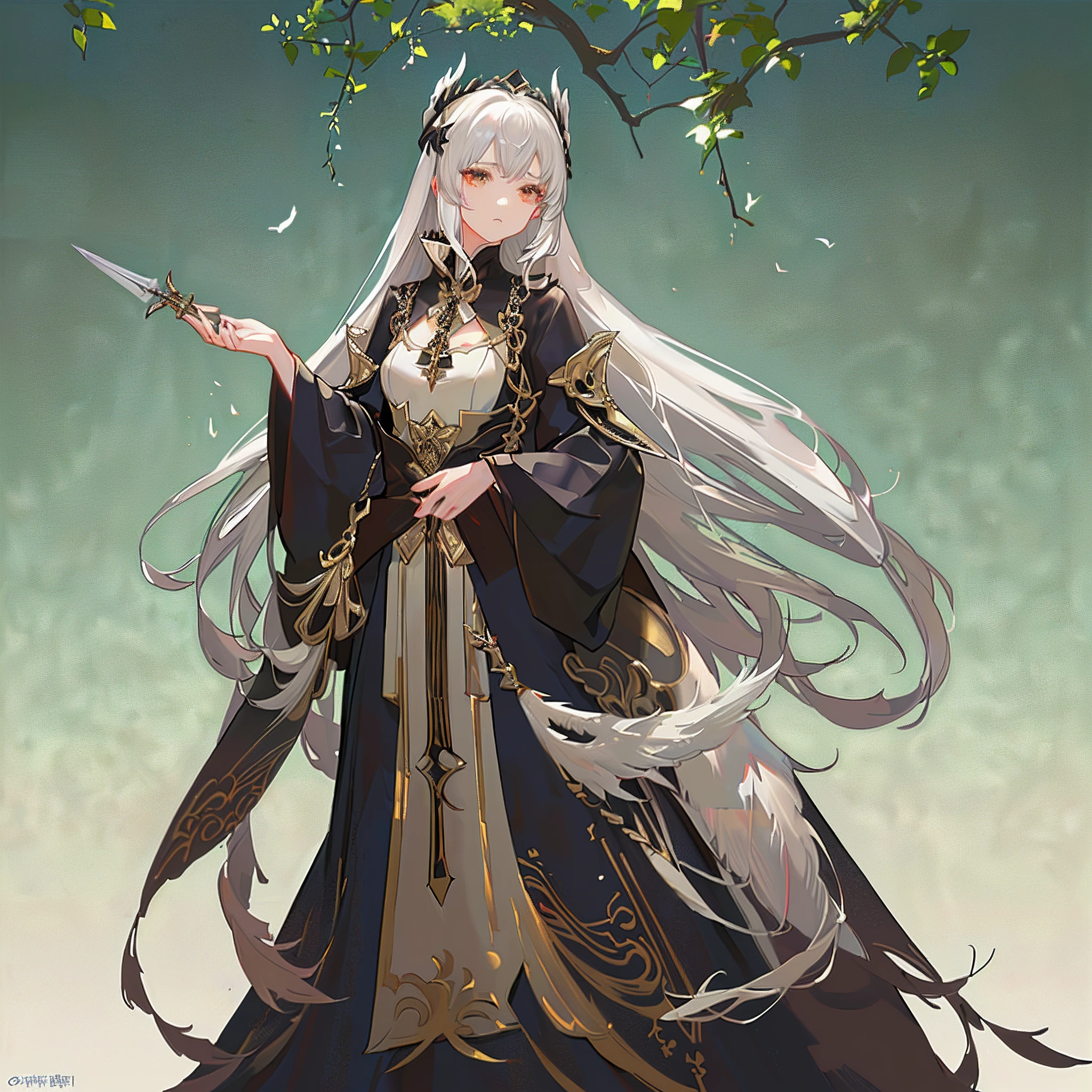 1girl in, 独奏, offcial art, unity 8k wall paper, ultra - detailed, prettify、Aesthetic, tmasterpiece, top-quality, Photorealsitic, A female angel、one white winged、Silver armor、Helmet with feather decoration、Long steel spear、Glowing angel circle、Light magic、depth of fields, Fantastic atmosphere, calm color palette, Tranquil Mood, Soft Shading (zentangle、datura、Tangles、Tangles:0.7) abstract backgrounds、The most beautiful forms of chaos、ellegance、Dark theme designed by brutalists