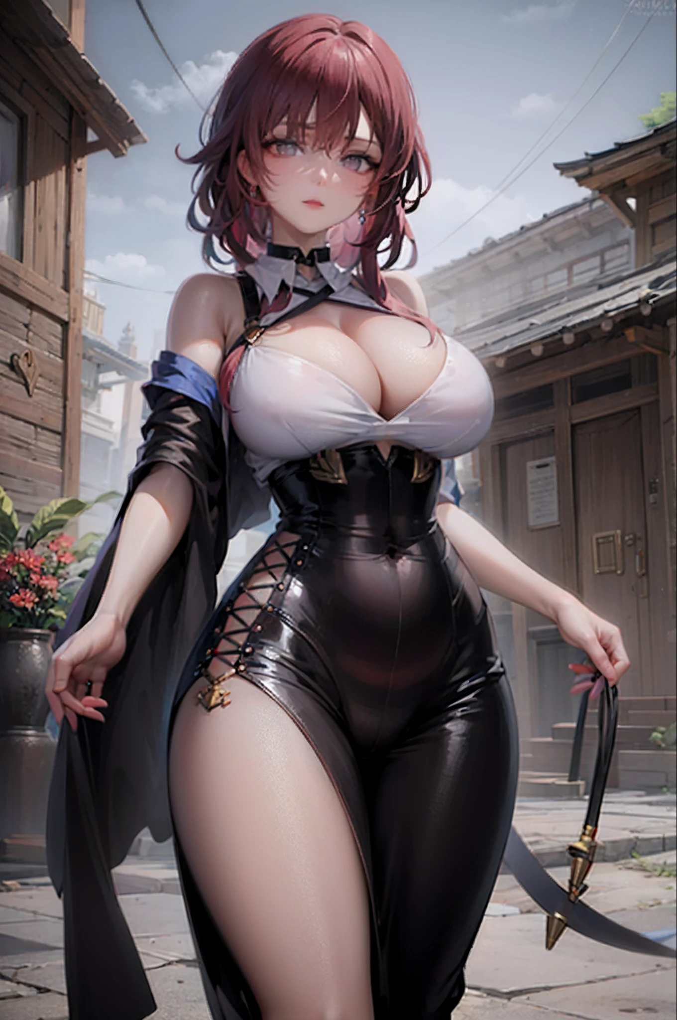 Anime - imagem de estilo de uma mulher com peito grande sentado em uma cadeira azul,  anime sedutora, Guweiz, Guweiz em Pixiv ArtStation, Kafka, Guweiz em ArtStation Pixiv, Arte no estilo de Guweiz, arte cg anime suave, Obra-prima de Guweiz, thicc, [ Arte digital 4K ]!!