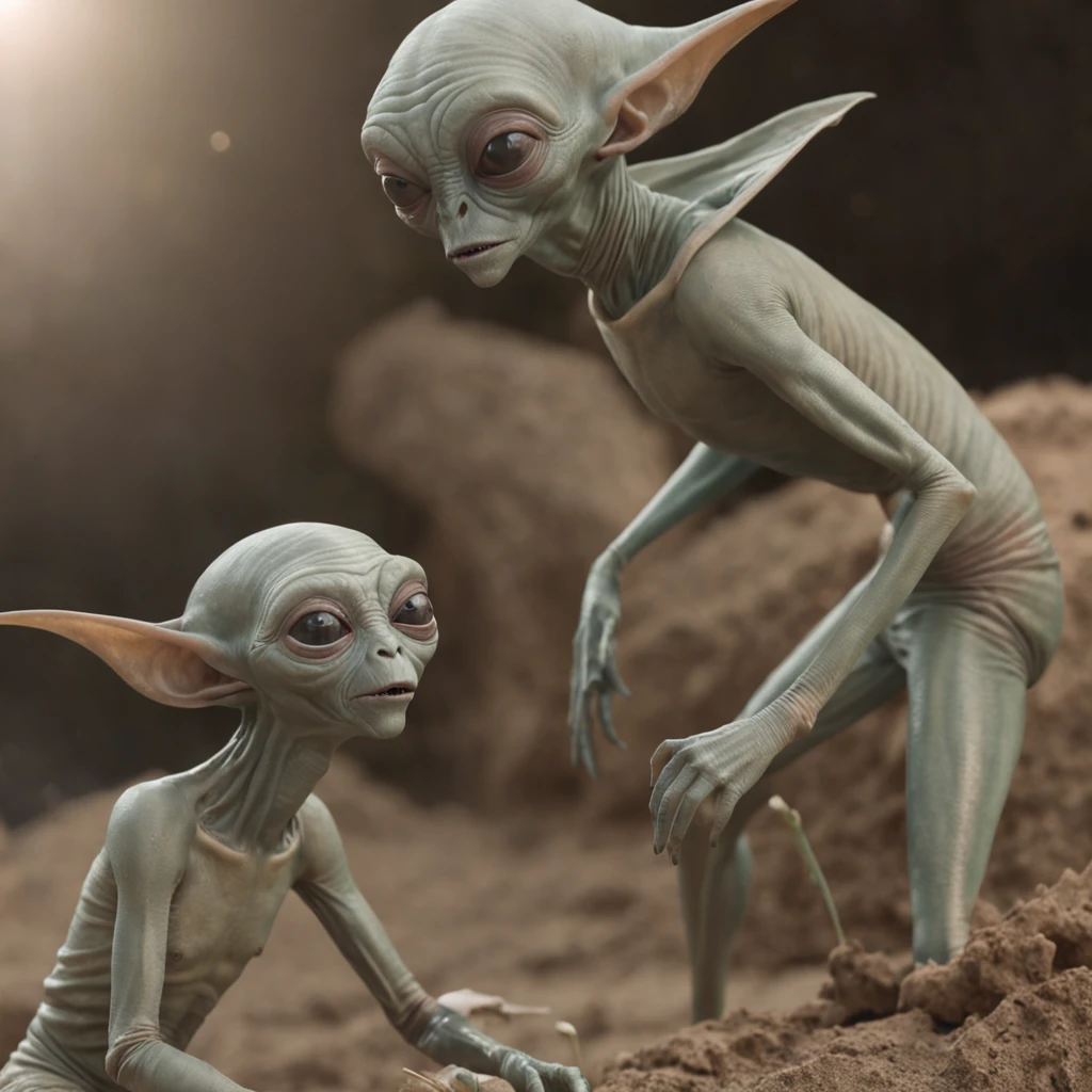 close-up, full length,absolutely naked girl looking at me and staying near the alien humanoid who has male genital organ , he is from another planet , flirt,sexy, ultra high quality detailing