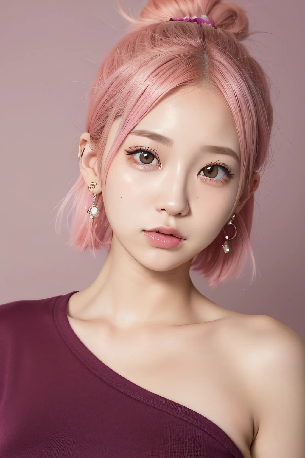 Live action girl with pink hair and piercings on light background