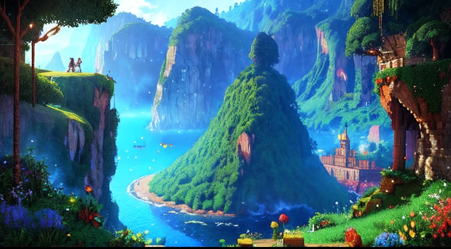 pixel game,scenography,fantastical scenes,a paradise, Pixel art #pixelart