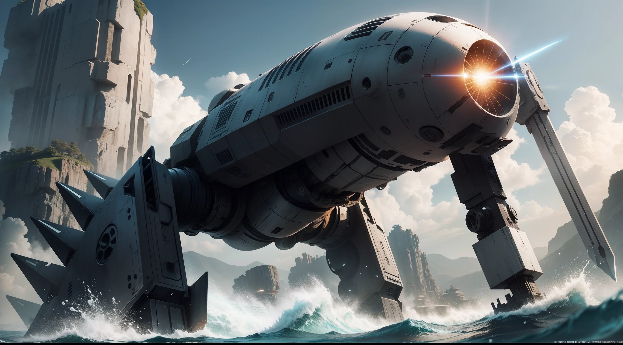 droid,huge battle,Two,laser,knifes,sea level