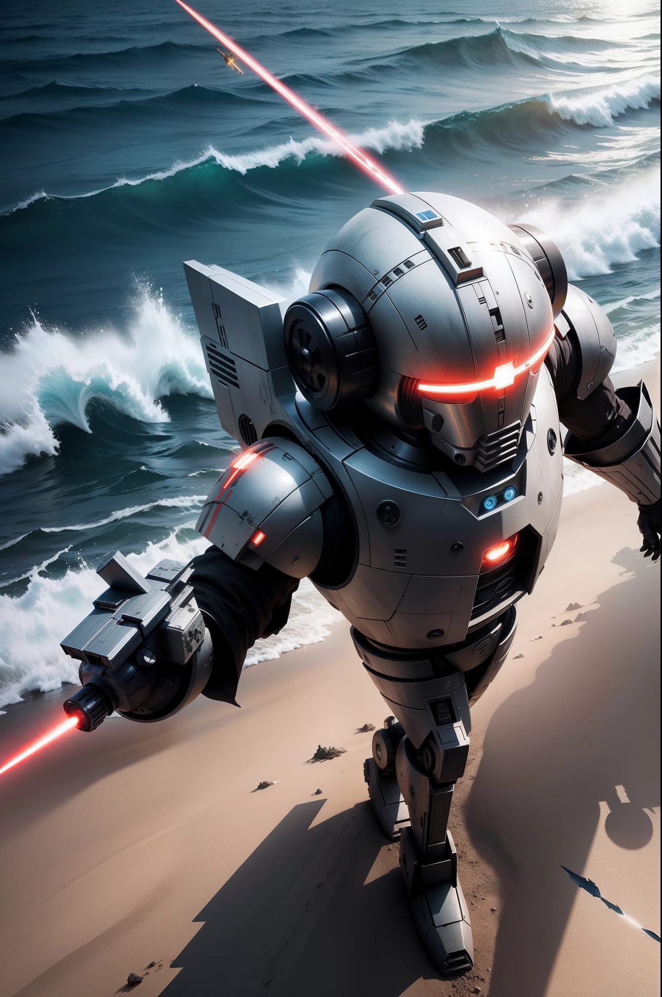 droid，huge battle，Two，laser，knifes，sea level