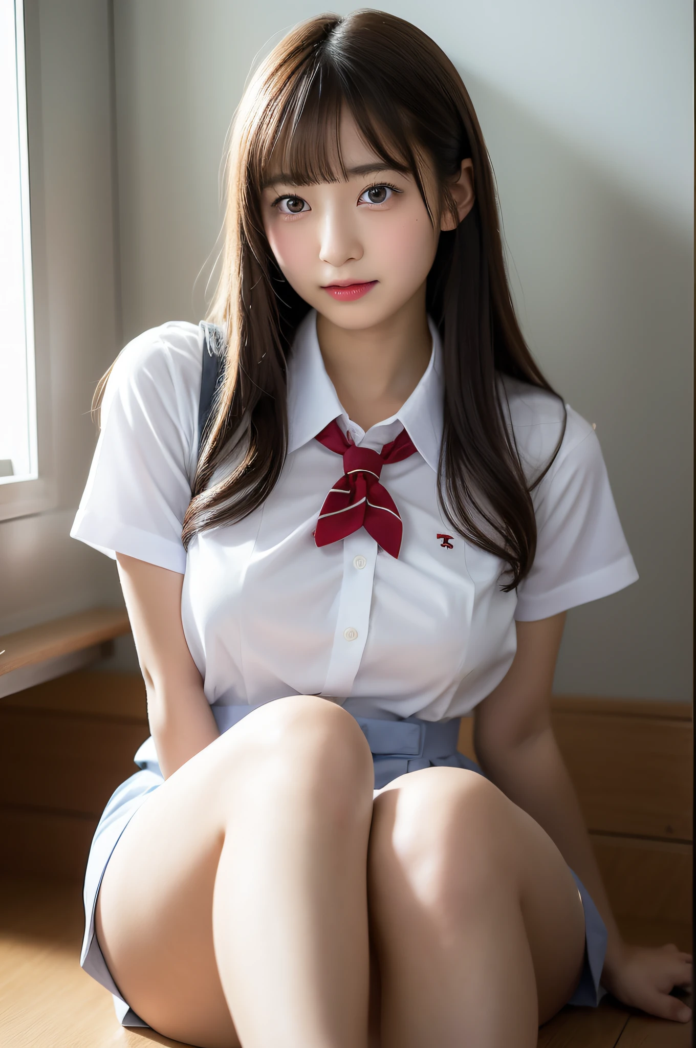 arafed asian woman in a white shirt and red bow tie, a hyperrealistic schoolgirl, hyperrealistic schoolgirl, cute schoolgirl, japanese goddess, japanese model, realistic schoolgirl, realistic young gravure idol, japanese girl school uniform, korean girl, wearing japanese school uniform, japanese school uniform, young sensual gravure idol, beautiful asian girl
