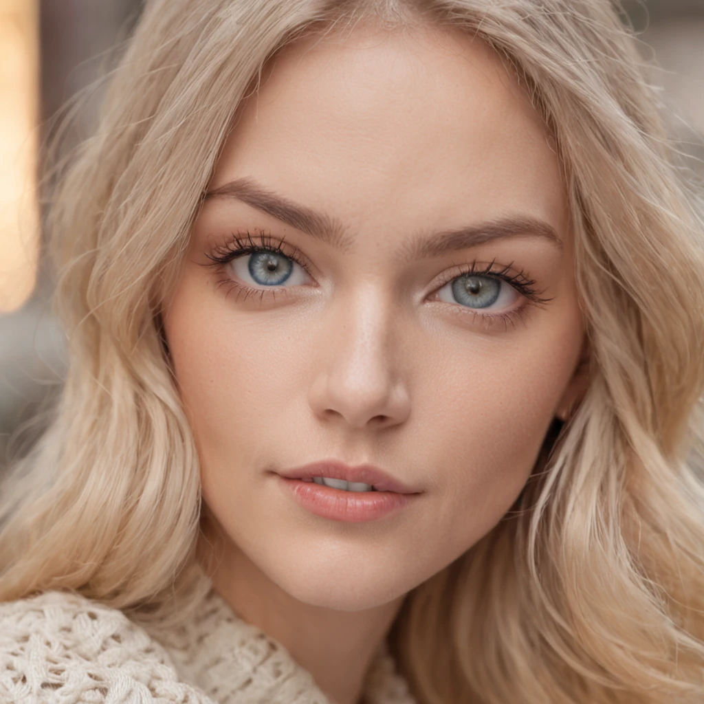 beautiful blonde wearing beige sweater (sipping coffee inside a modern café at sunset), very detailed, 21 years old, innocent face, natural wavy hair, blue eyes, high resolution, masterpiece, best quality, intricate details, highly detailed, sharp focus, detailed skin, realistic skin texture, texture, detailed eyes, professional, 4k, charming smile, shot on Canon, 85mm, shallow depth of field,  kodak vision color, perfect fit body, extremely detailed, foto_\(ultra\), photorealistic, realistic, post-processing, maximum detail, roughness, real life, ultra realistic, photorealism, photography, 8k uhd, photography