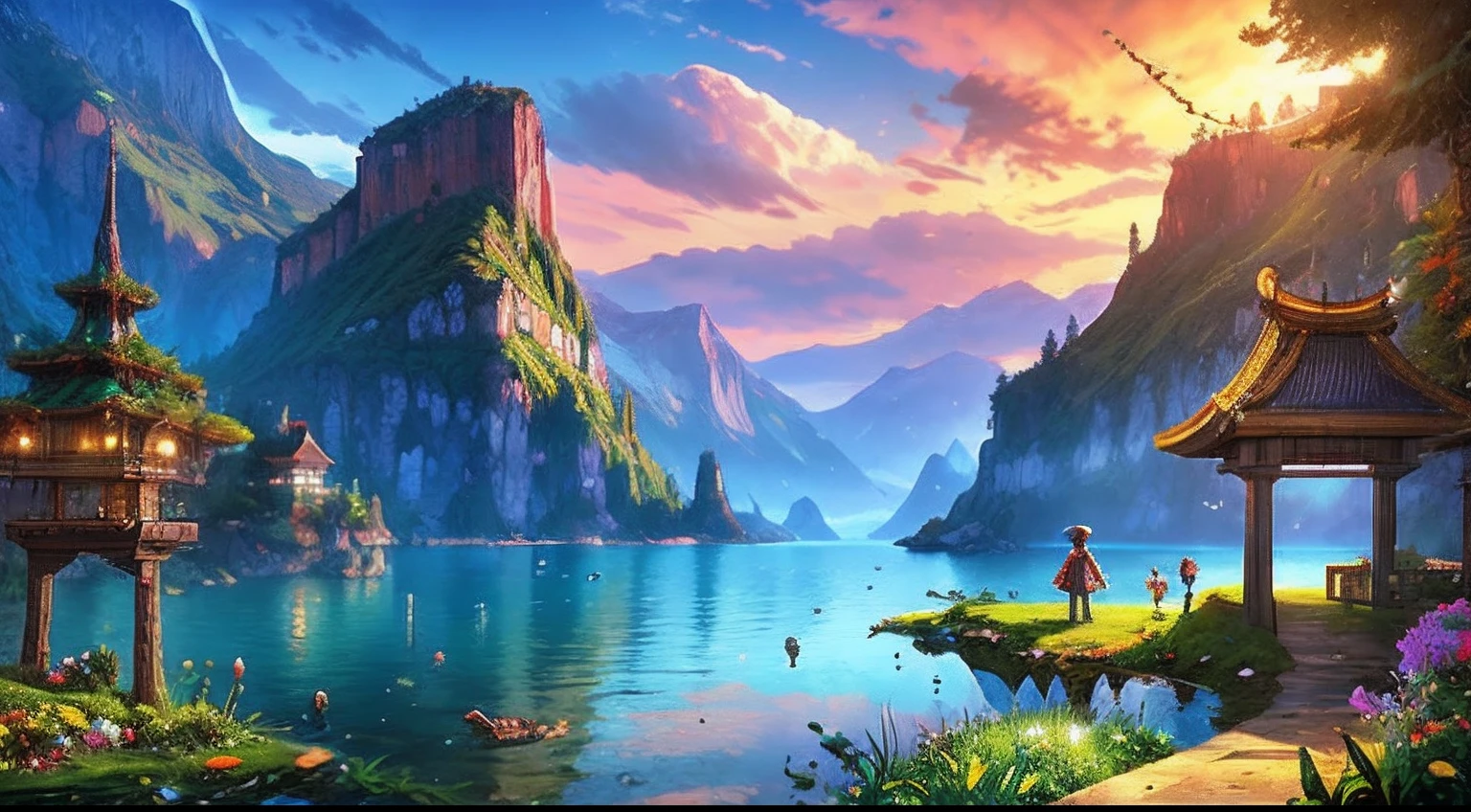 pixel game,scenography,fantastical scenes,a paradise, Pixel art #pixelart