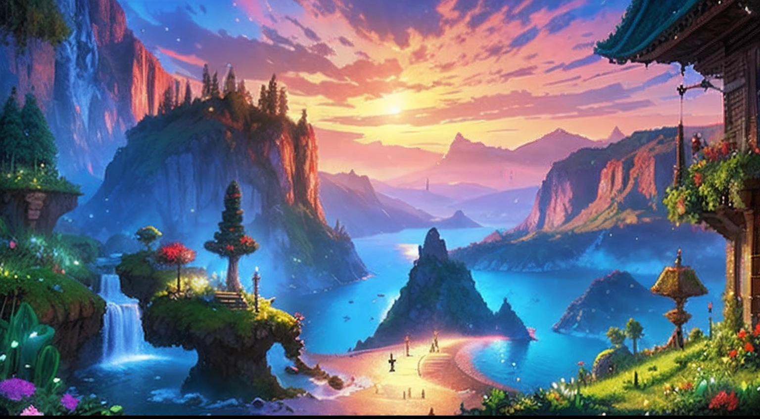 pixel game,scenography,fantastical scenes,a paradise, Pixel art #pixelart