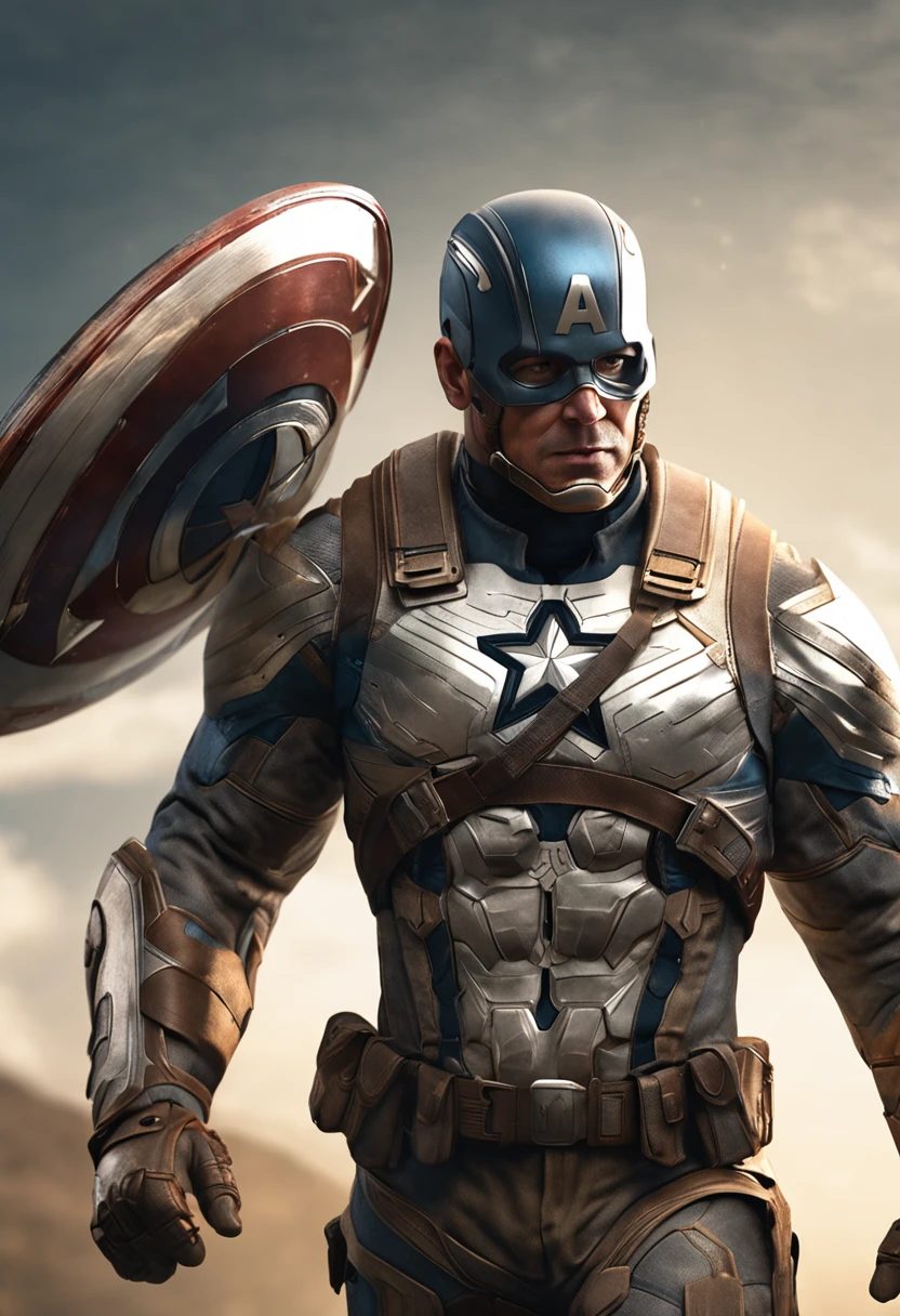 full body shot of captain america in white and gold armour style suit, no mask on, white cape, looking at center camera, perfect composition, beautiful detailed intricate insanely detailed octane render trending on artstation, 8 k artistic photography, photorealistic concept art, soft natural volumetric cinematic perfect light, chiaroscuro, award - winning photograph, masterpiece, oil on canvas, raphael, caravaggio, greg rutkowski, beeple, beksinski, giger, trending on artstation, sharp focus, studio photo, intricate details, highly detailed, night city background, by greg rutkowski